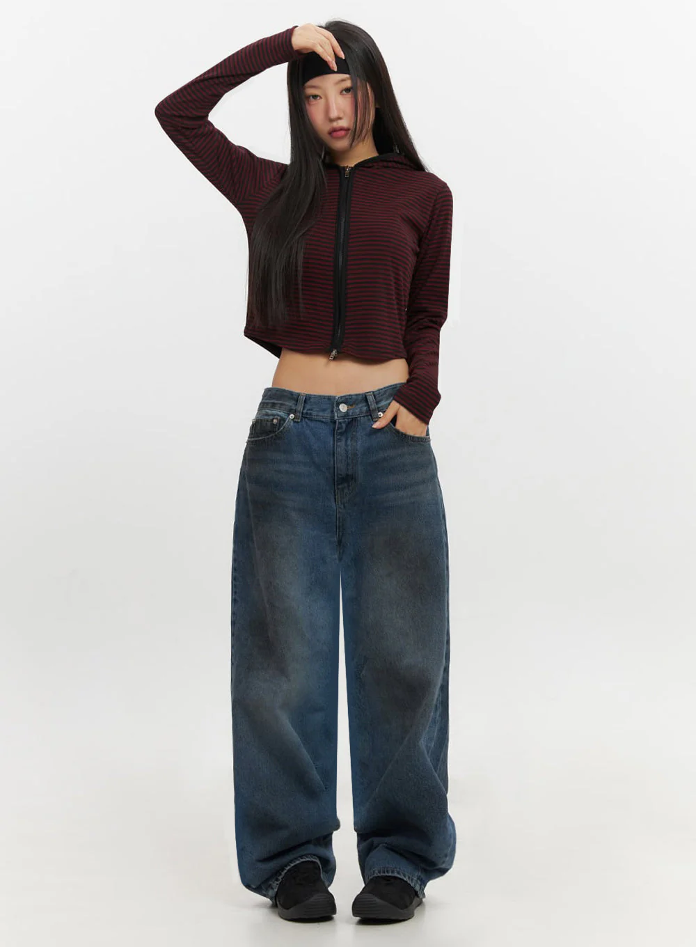 Striped Zip-Up Hooded Crop Jacket IF510 - Image 6