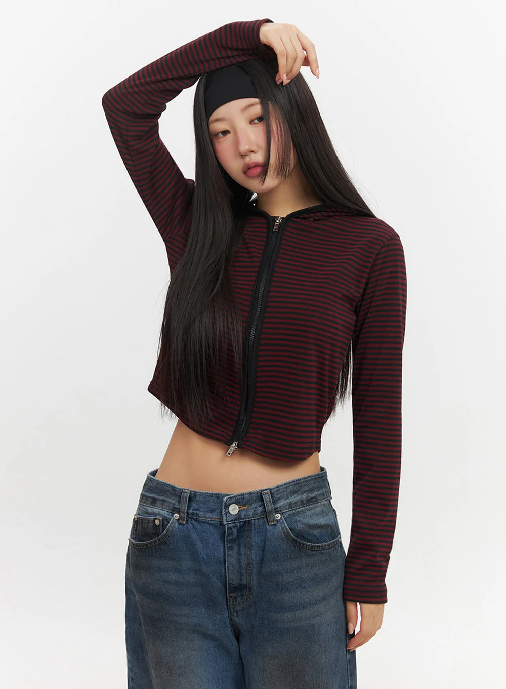 Striped Zip-Up Hooded Crop Jacket IF510 - Image 8