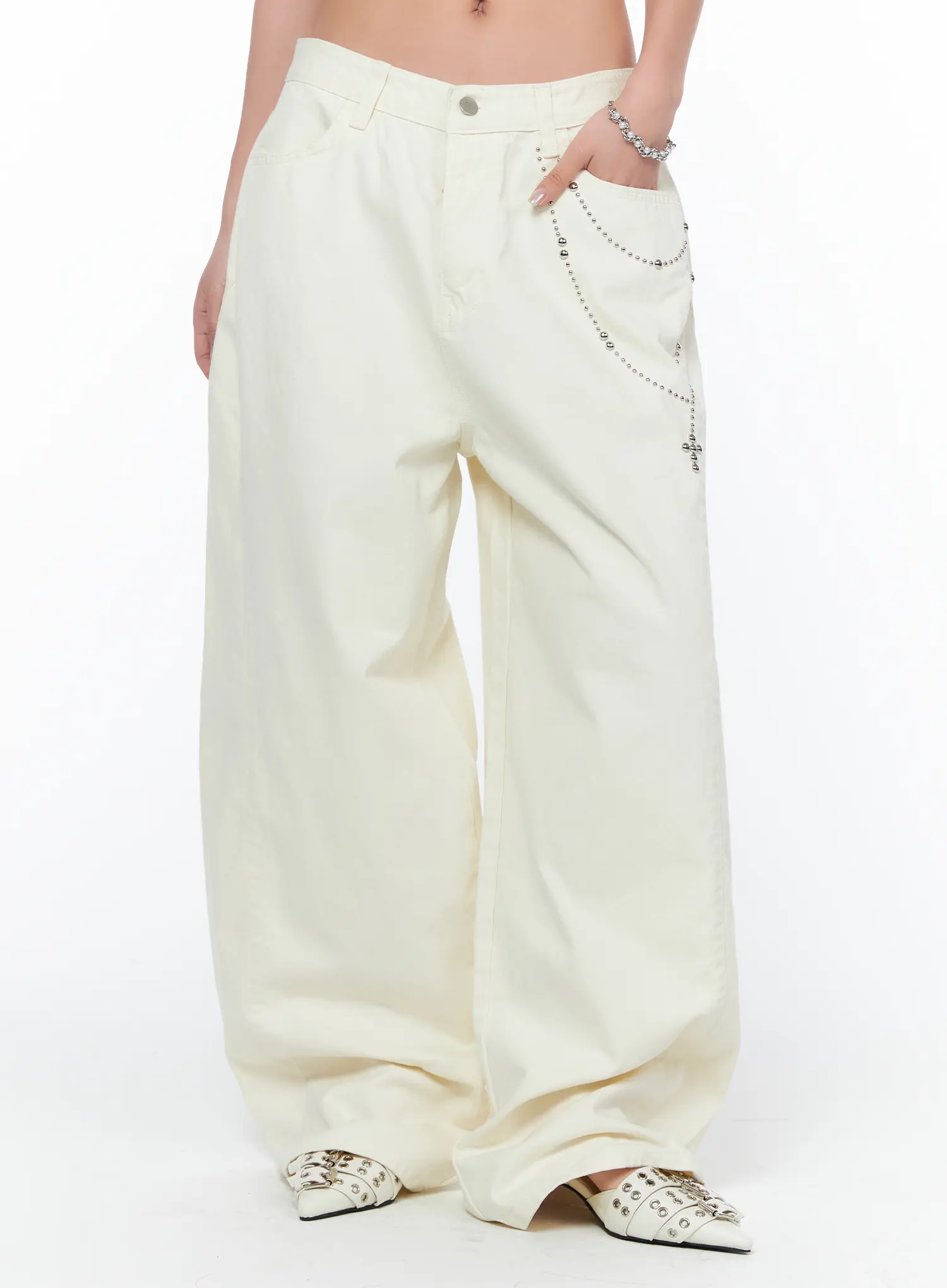 Studded Cross Chain Wide Pants CA514 - Image 2