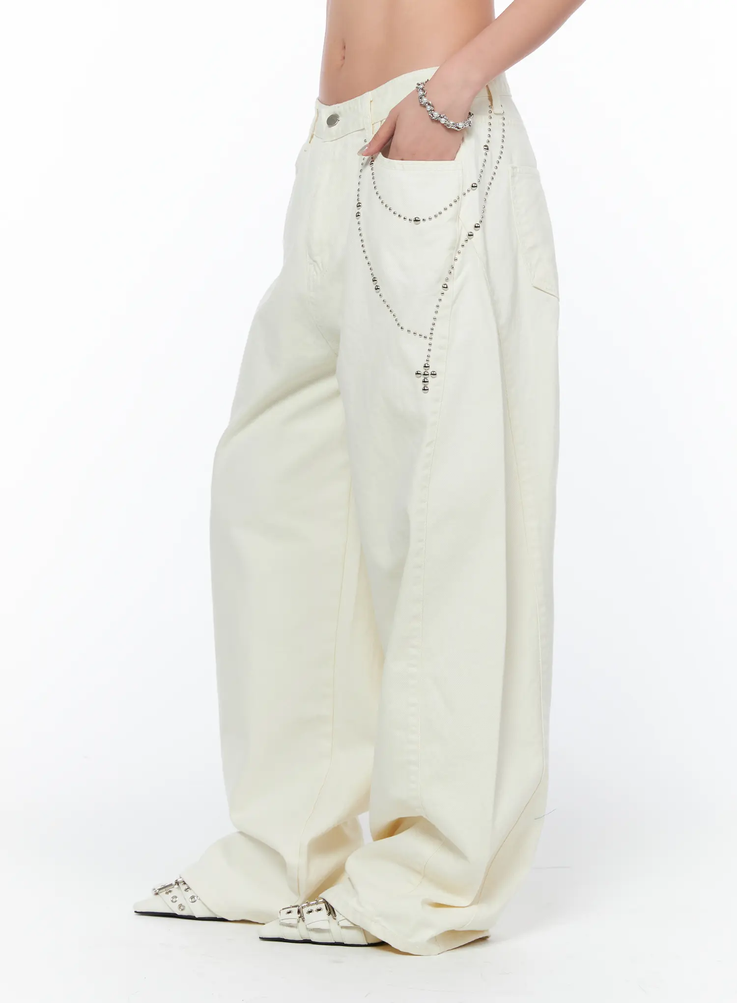 Studded Cross Chain Wide Pants CA514 - Image 4