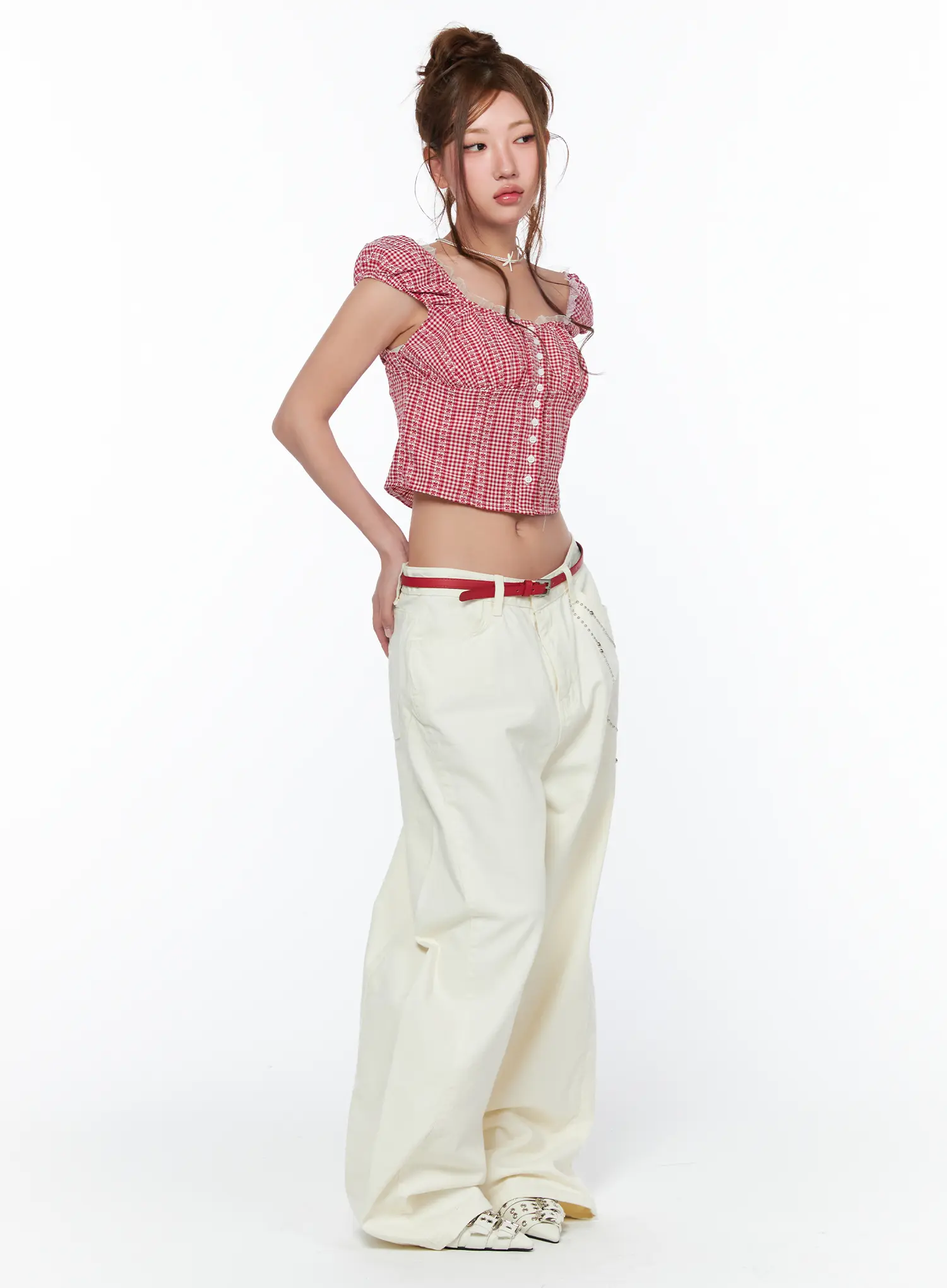 Studded Cross Chain Wide Pants CA514 - Image 5