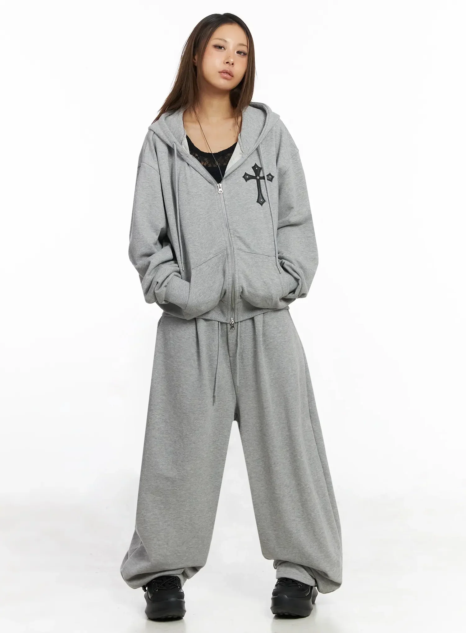 Studded Cross Zip Hoodie IY501 - Image 5