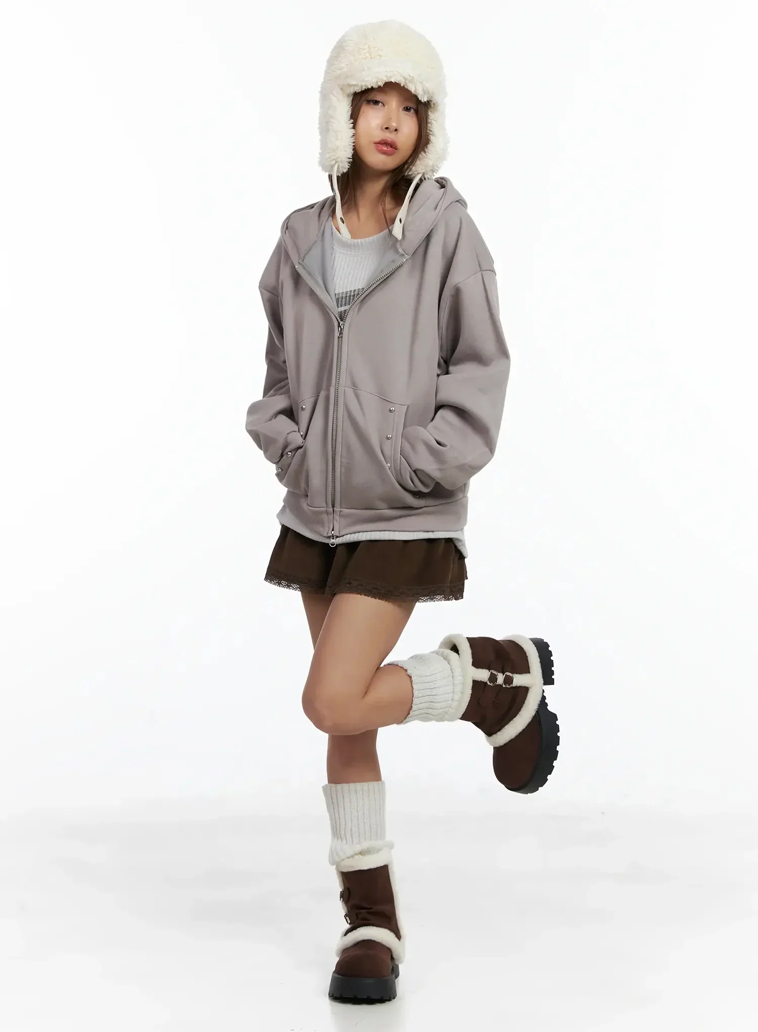 Studded Fleece Zip Hoodie IN528 - Image 13