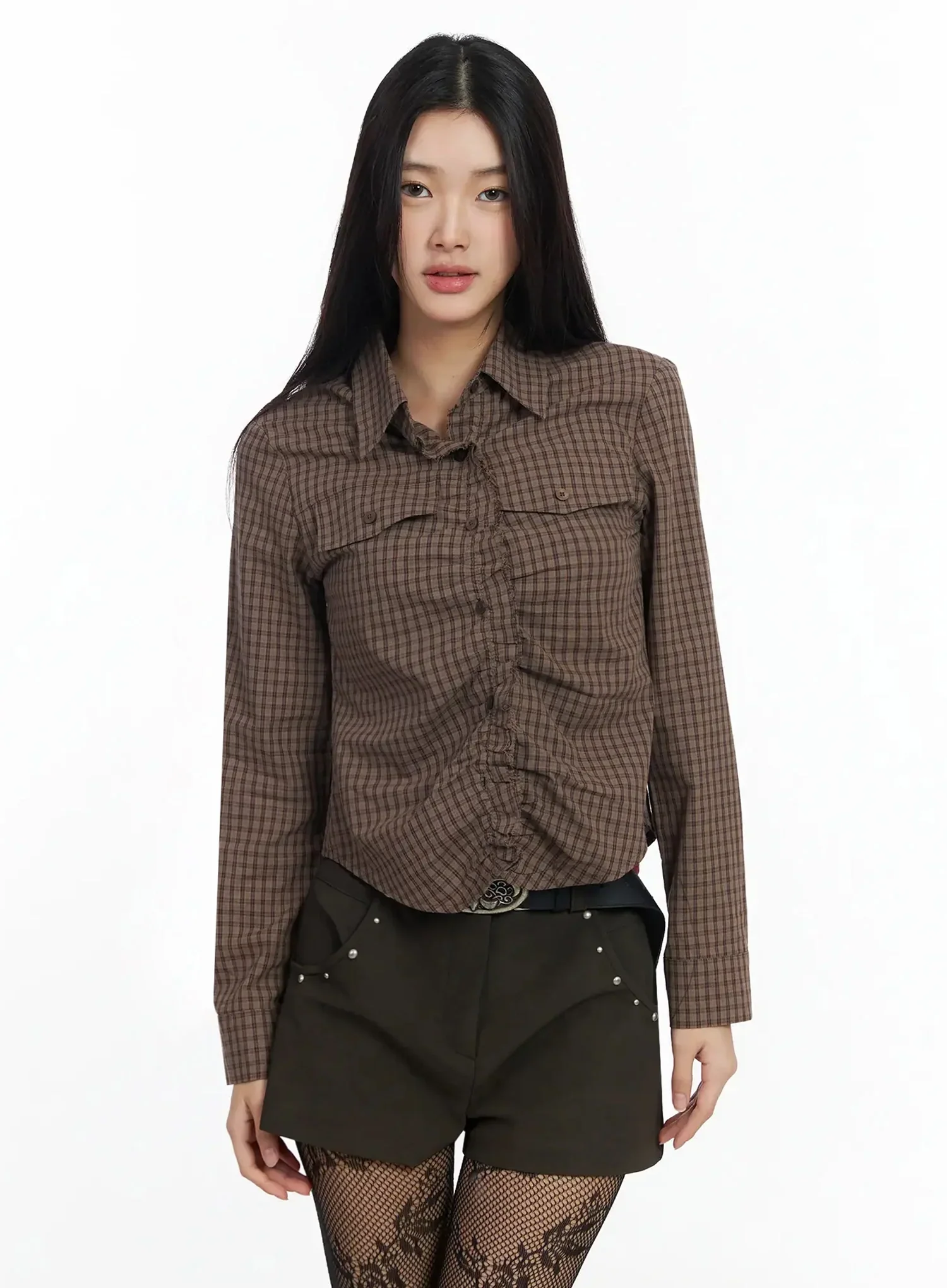 Stylish Check Ruffled Blouse IM530 - Image 2