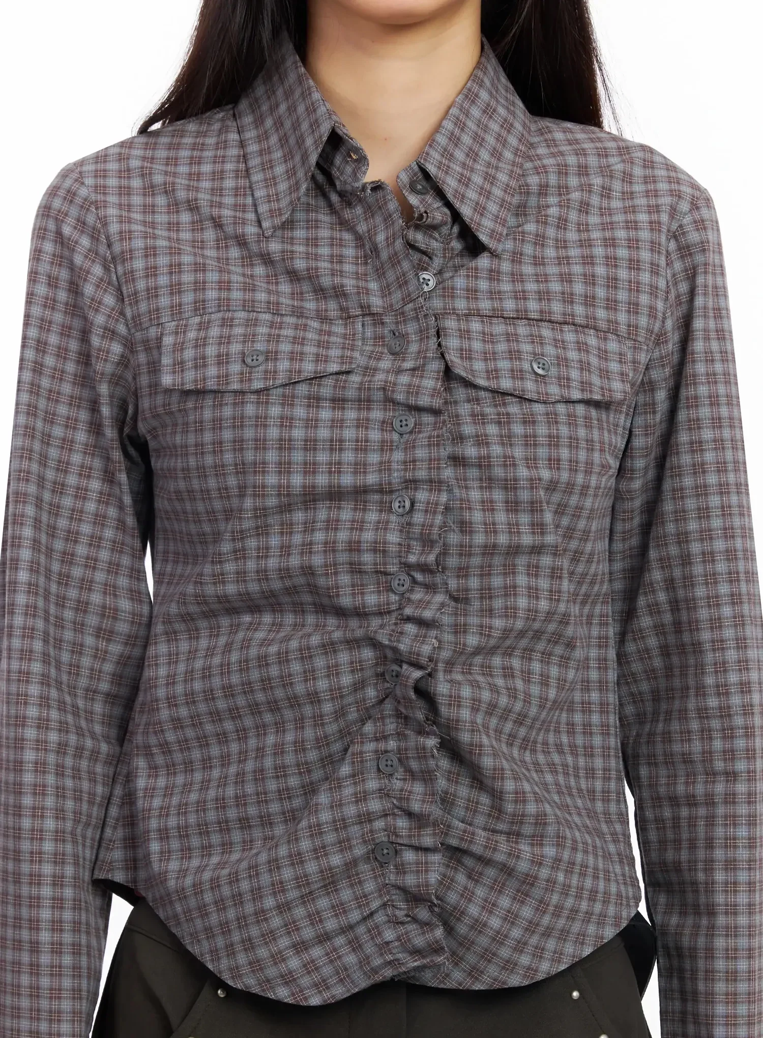 Stylish Check Ruffled Blouse IM530 - Image 4