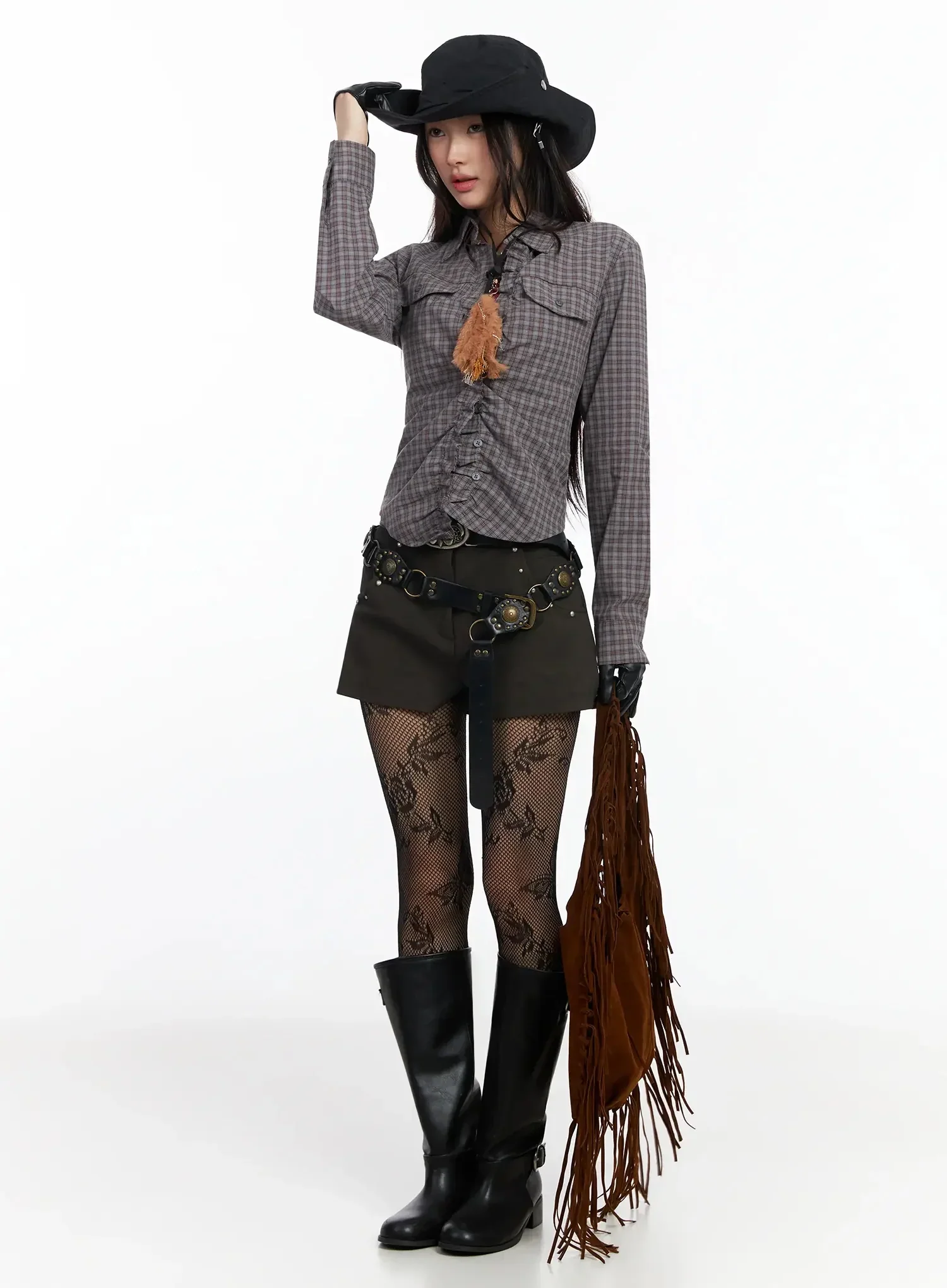 Stylish Check Ruffled Blouse IM530 - Image 5