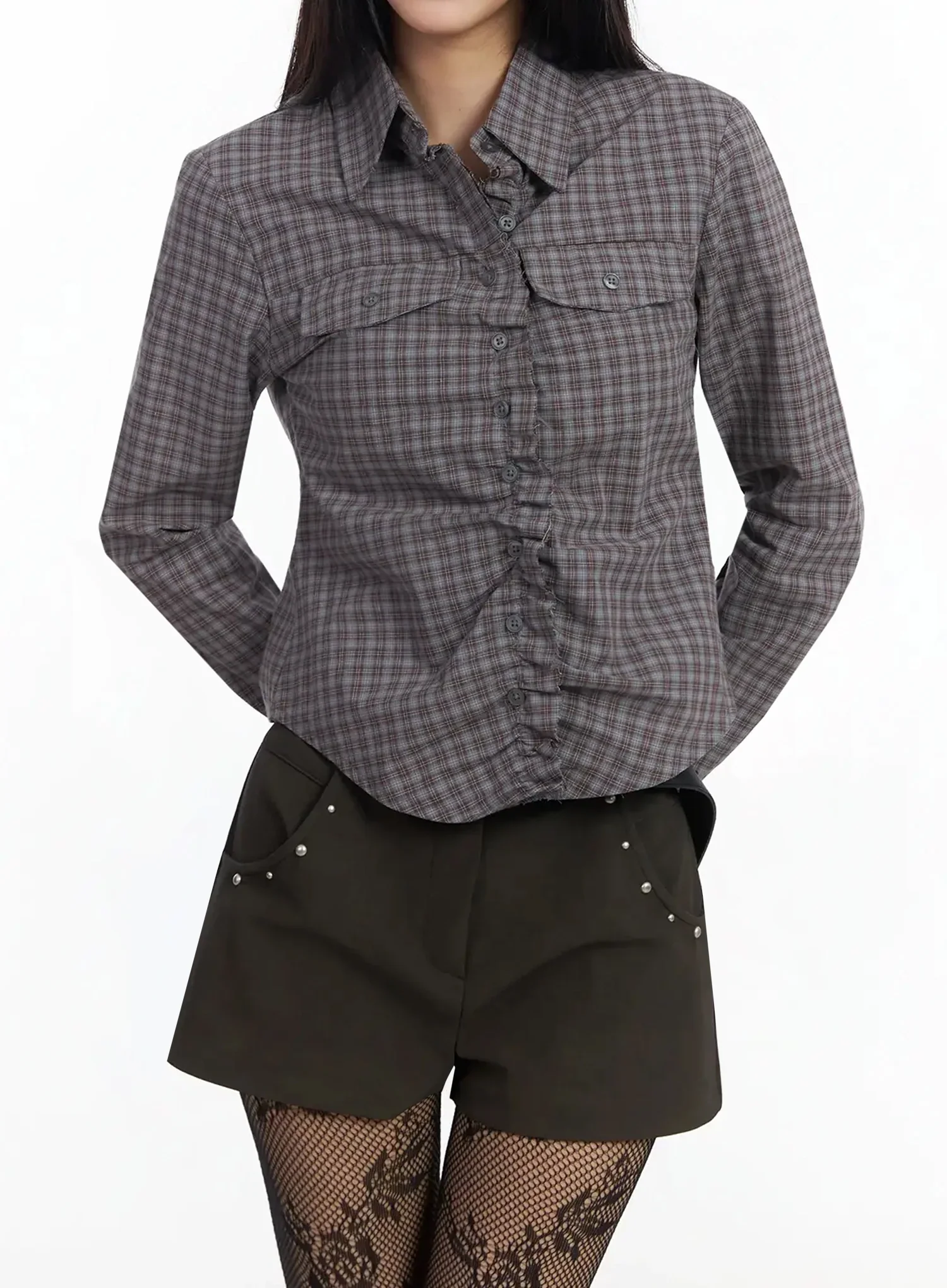 Stylish Check Ruffled Blouse IM530 - Image 7