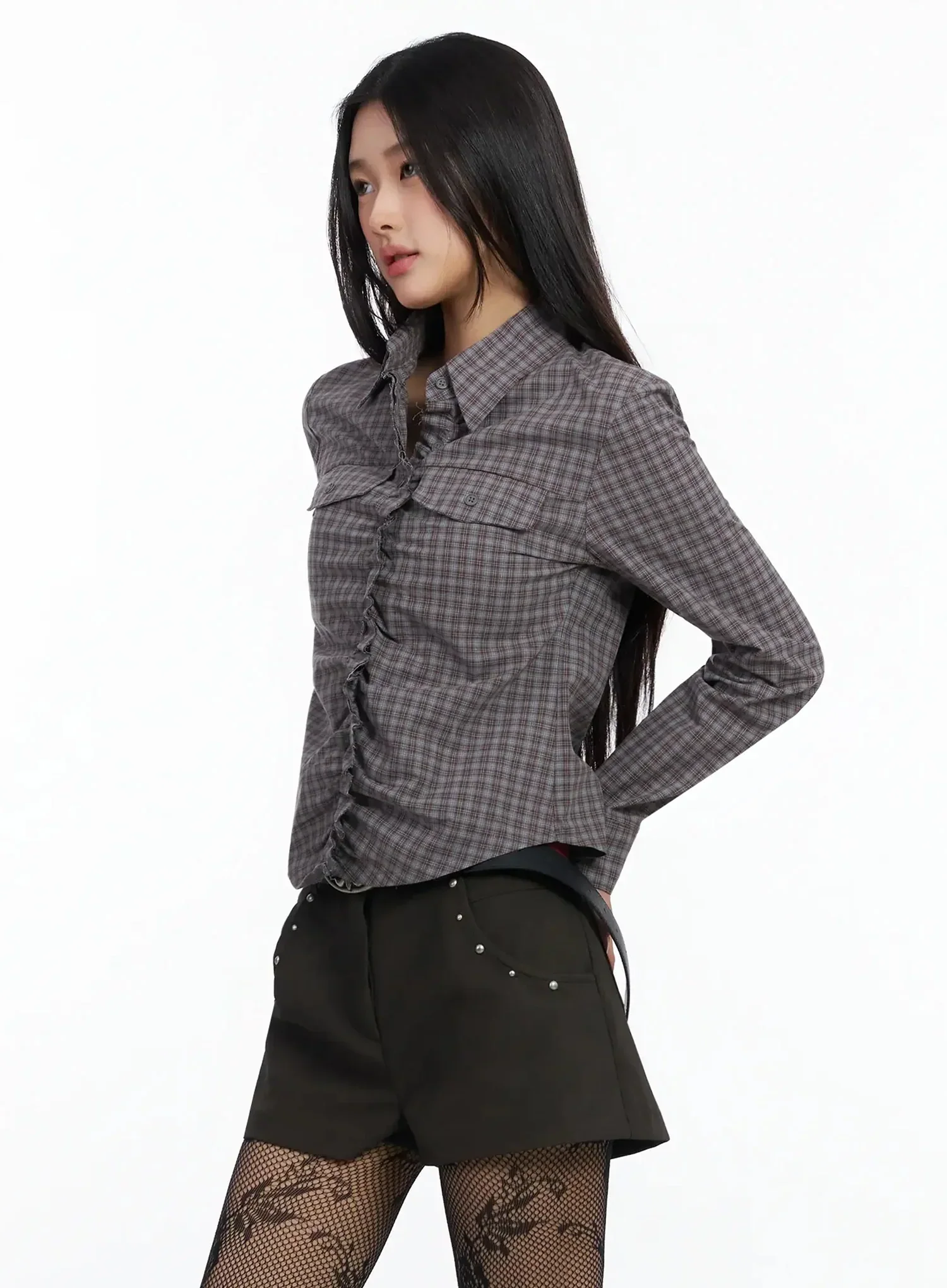 Stylish Check Ruffled Blouse IM530 - Image 9