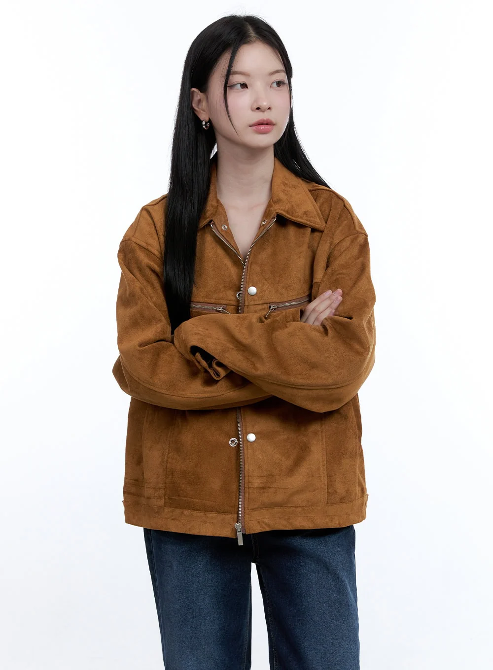 Suede Collar Zip-Up Jacket OO429 - Image 4