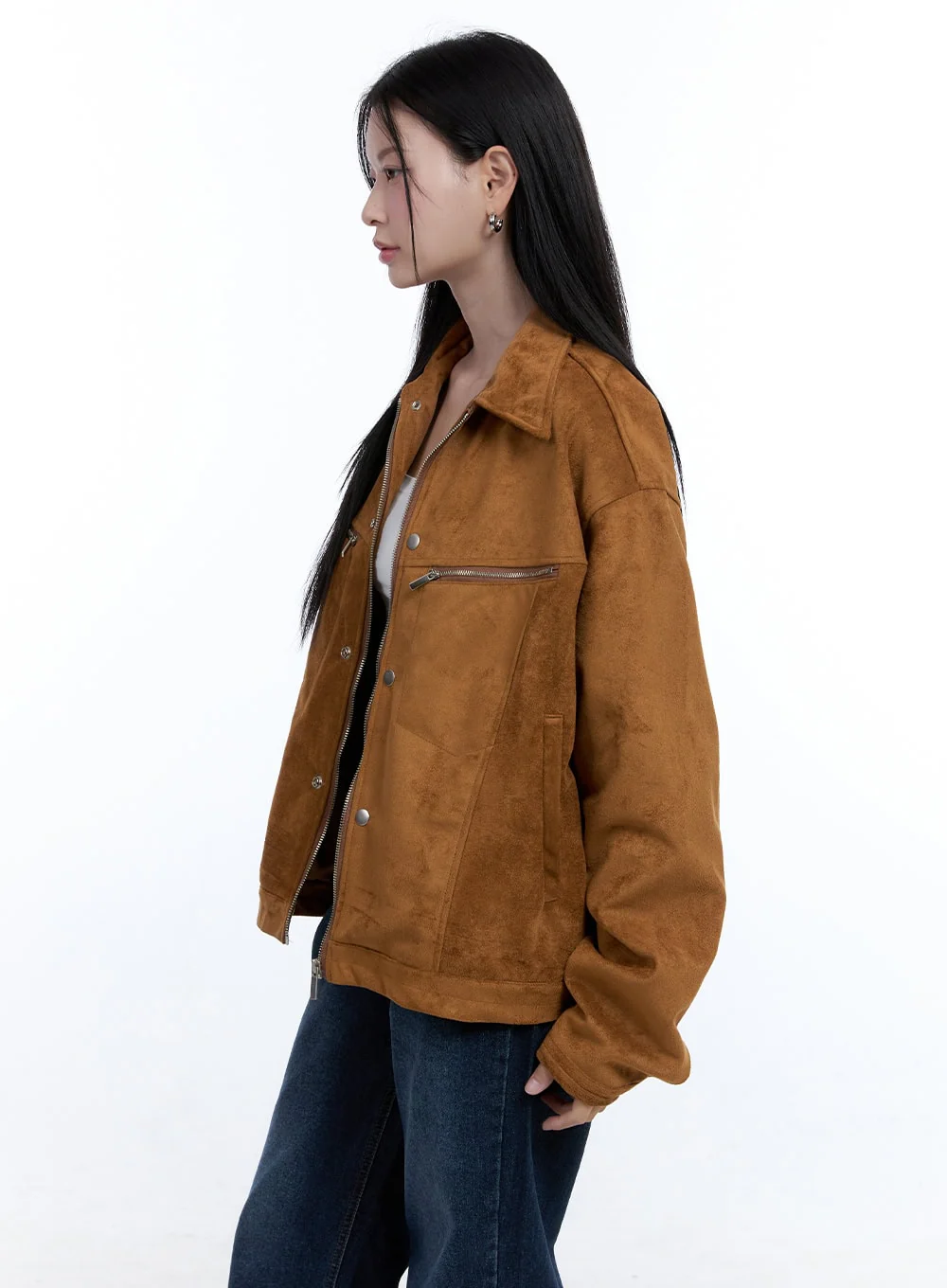 Suede Collar Zip-Up Jacket OO429 - Image 5