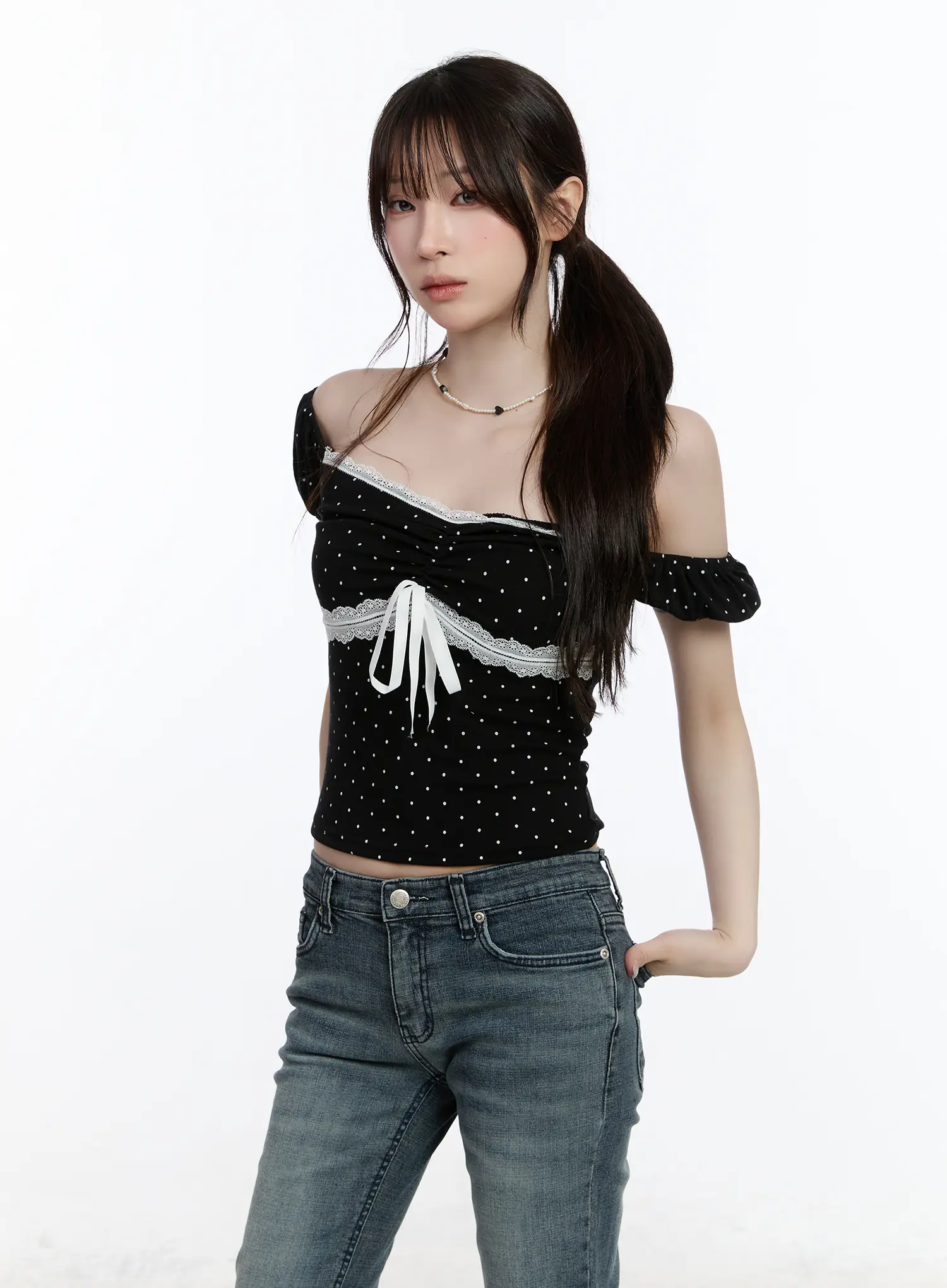 Sweetheart Polka Dot Puff-Sleeve Top CA501 - Image 11