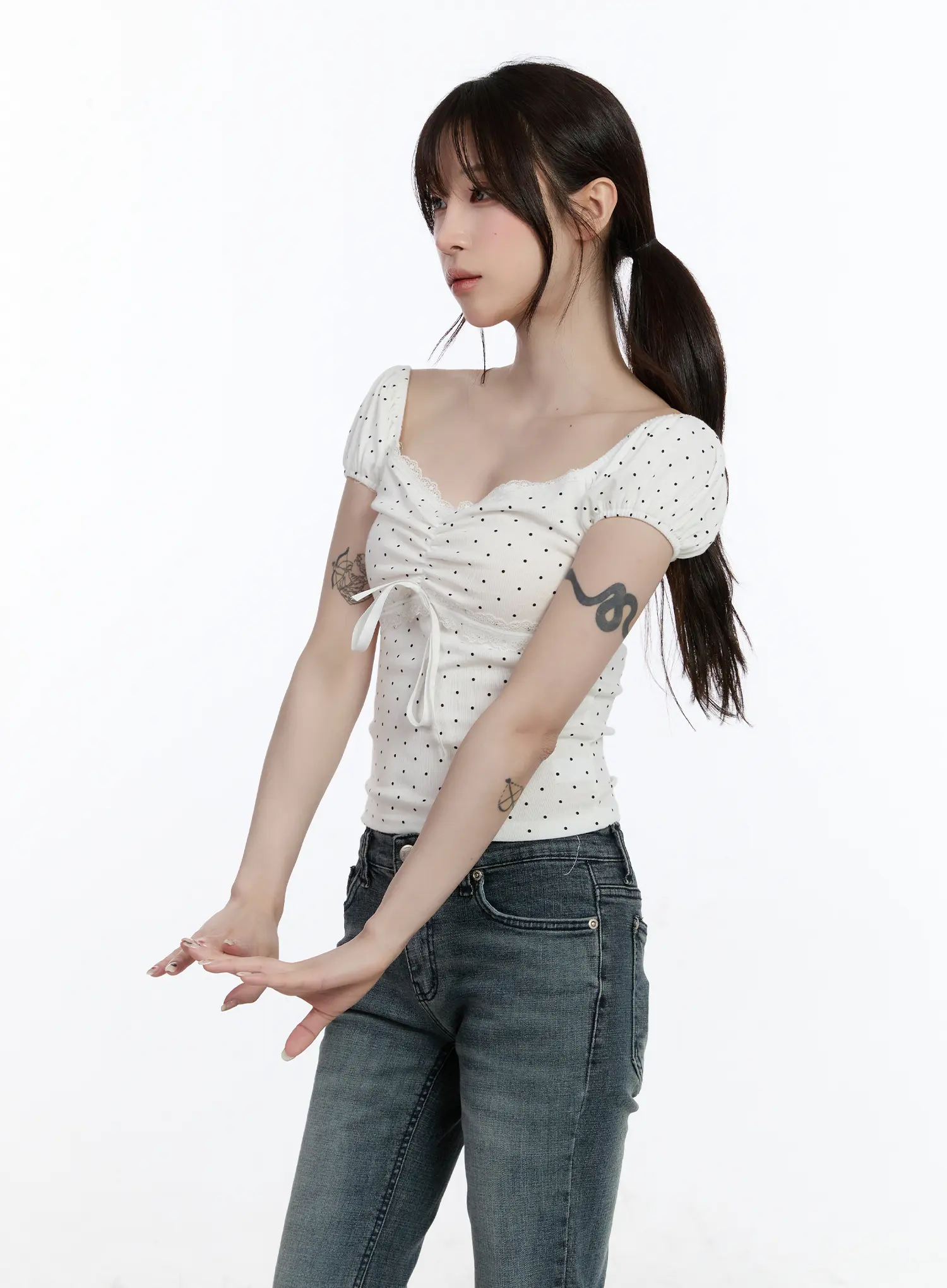 Sweetheart Polka Dot Puff-Sleeve Top CA501 - Image 6