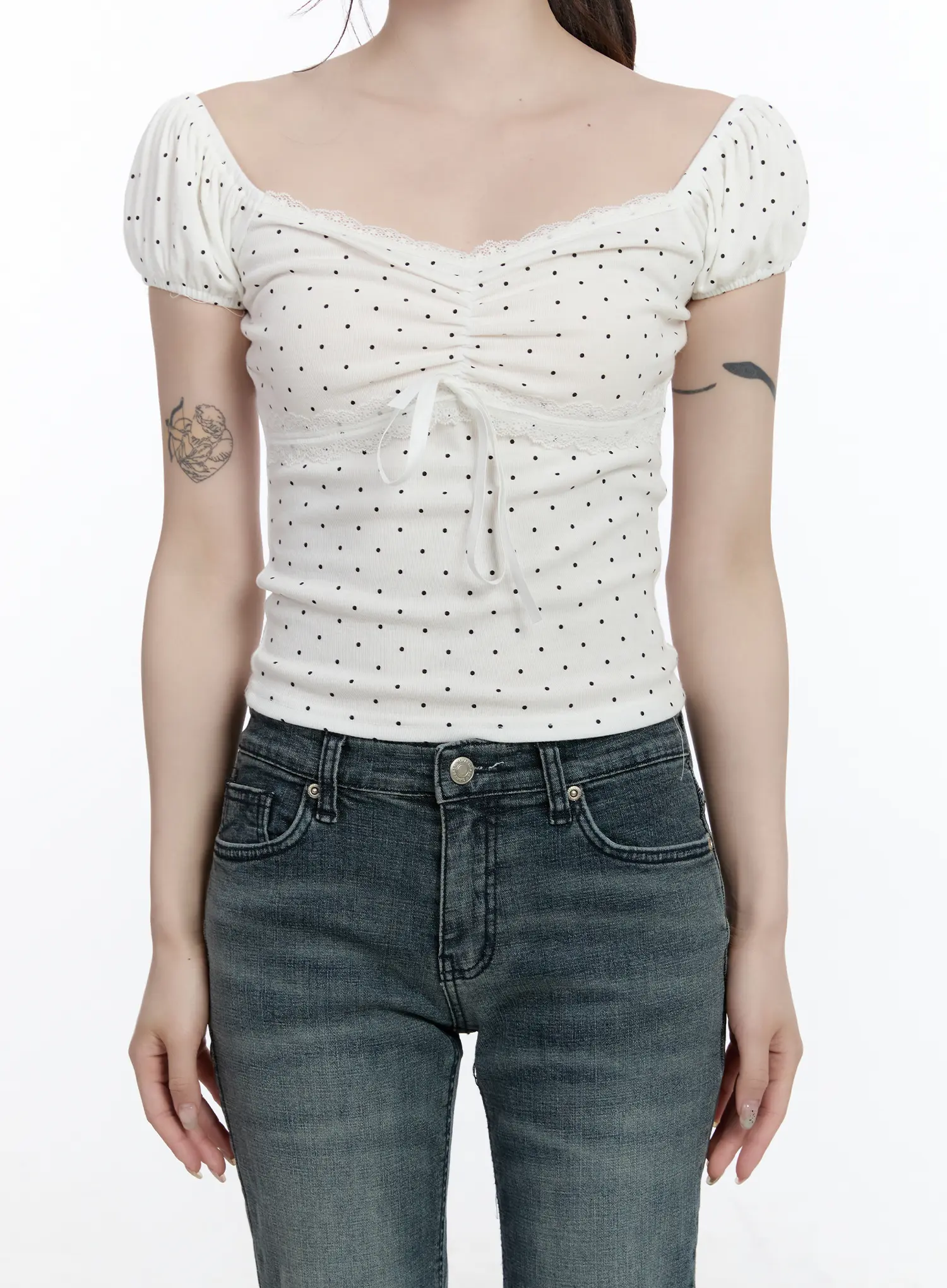 Sweetheart Polka Dot Puff-Sleeve Top CA501 - Image 8