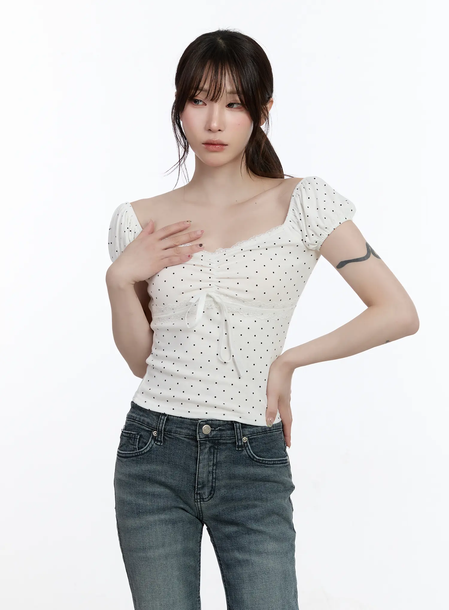 Sweetheart Polka Dot Puff-Sleeve Top CA501 - Image 9