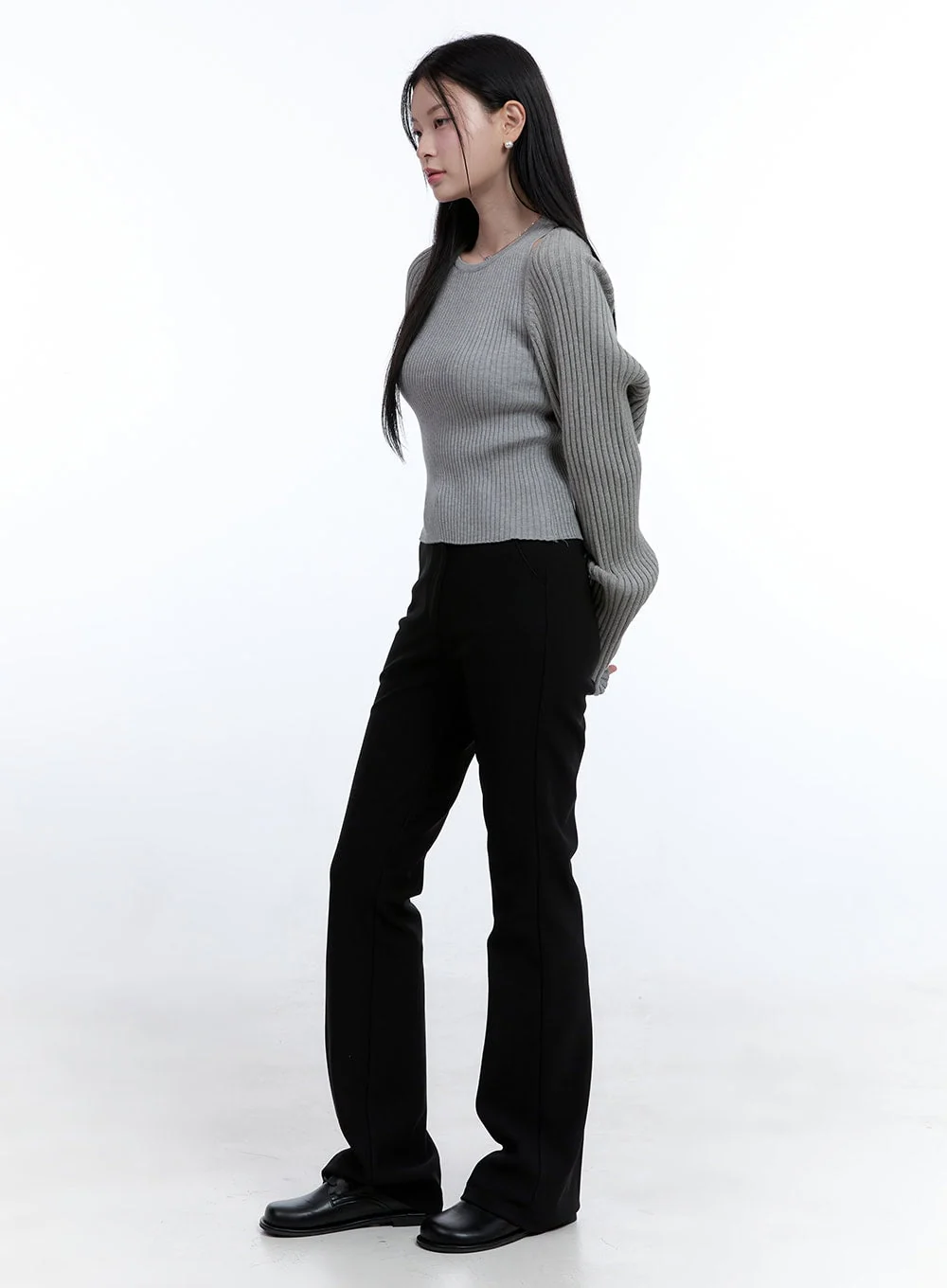 Tailored Slim-Fit Flare Trousers OO429 - Image 4
