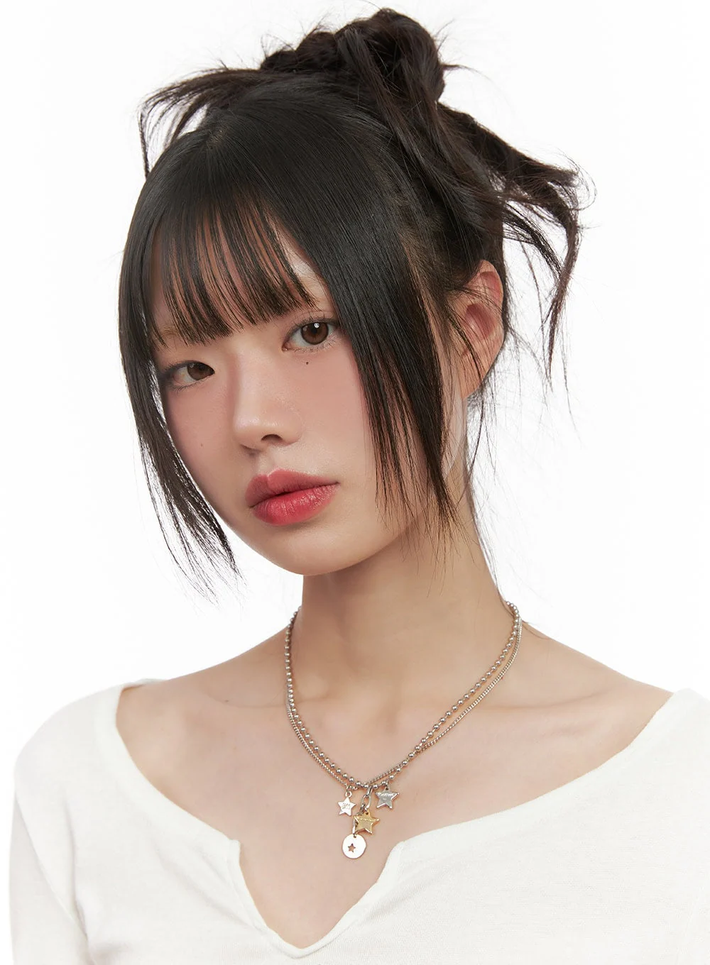 Three-Star Two-Row Necklace CJ502 - Image 2