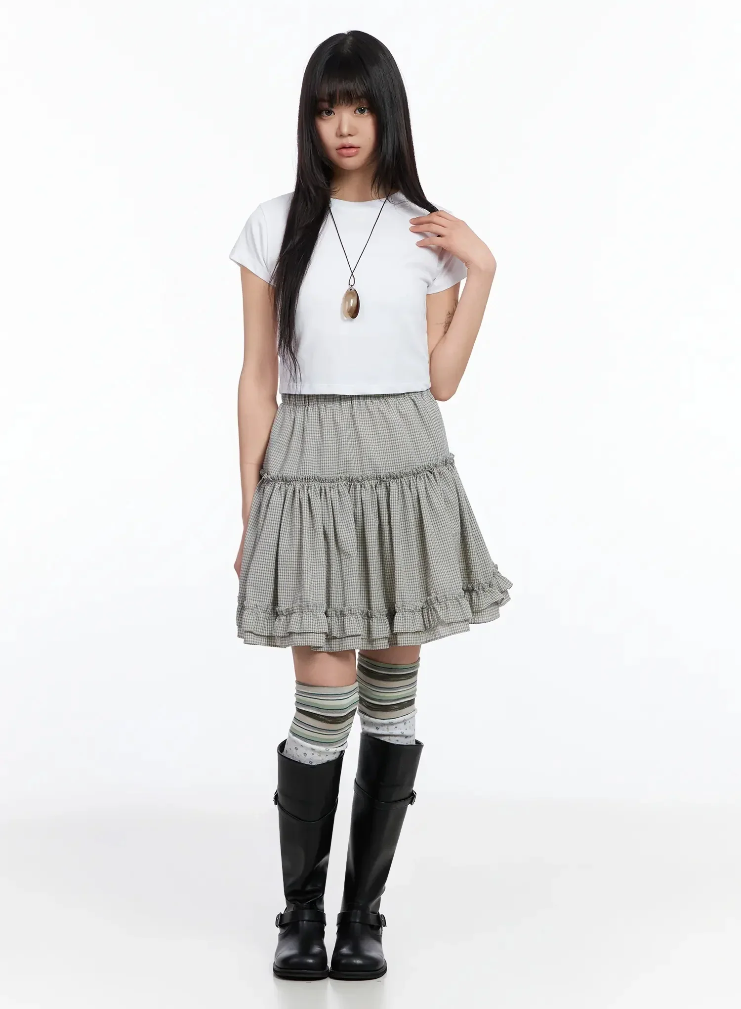 Tiered Plaid Frill Midi Skirt IA523 - Image 3
