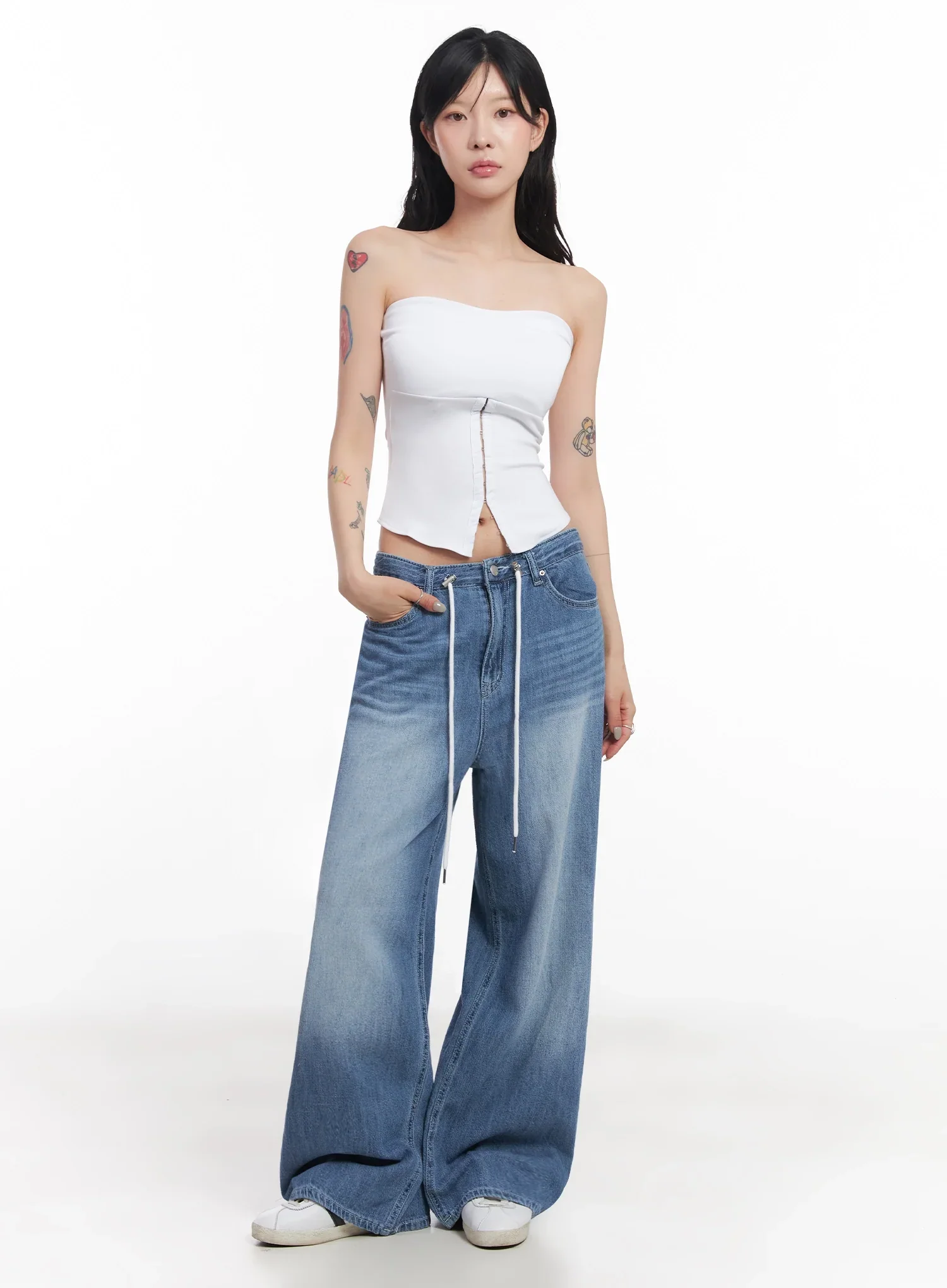 Tsuki Baggy Drawstring Denim Jeans IC503