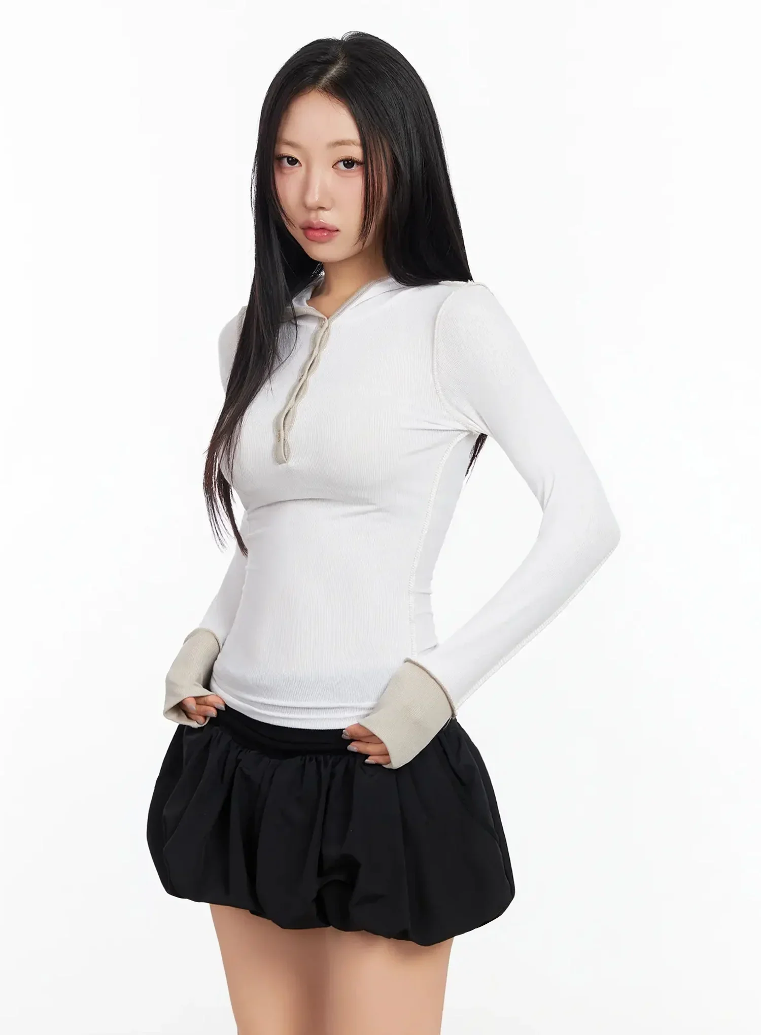 Two Stitch Hooded Long Sleeve Top CA513 - Image 2