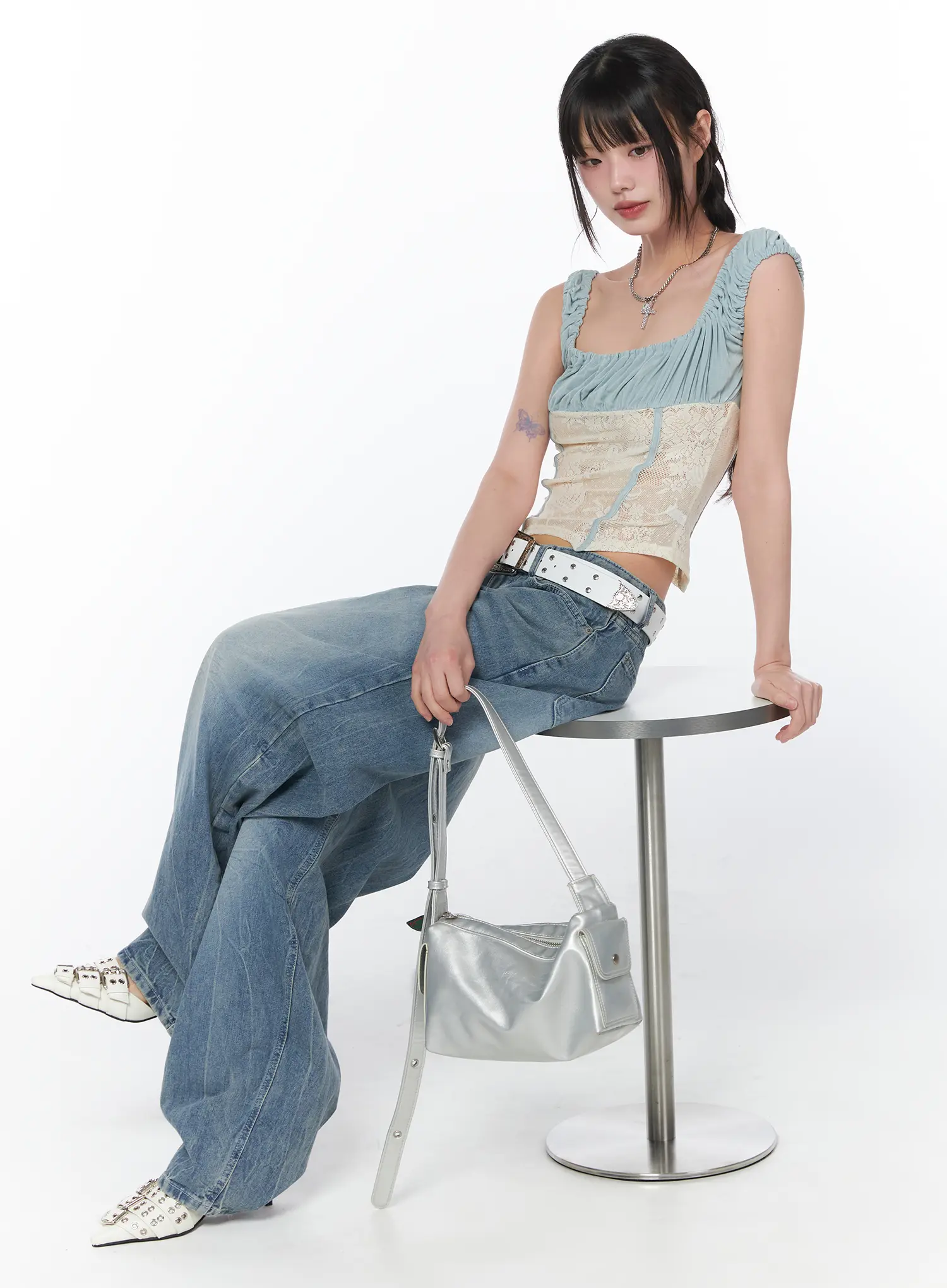 Two-Tone Lace Sleeveless Top CA529
