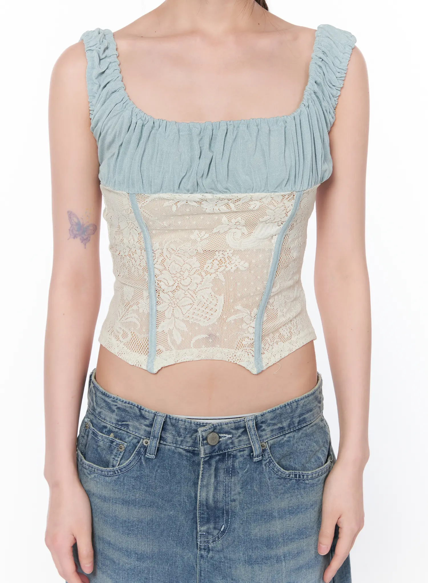 Two-Tone Lace Sleeveless Top CA529 - Image 5