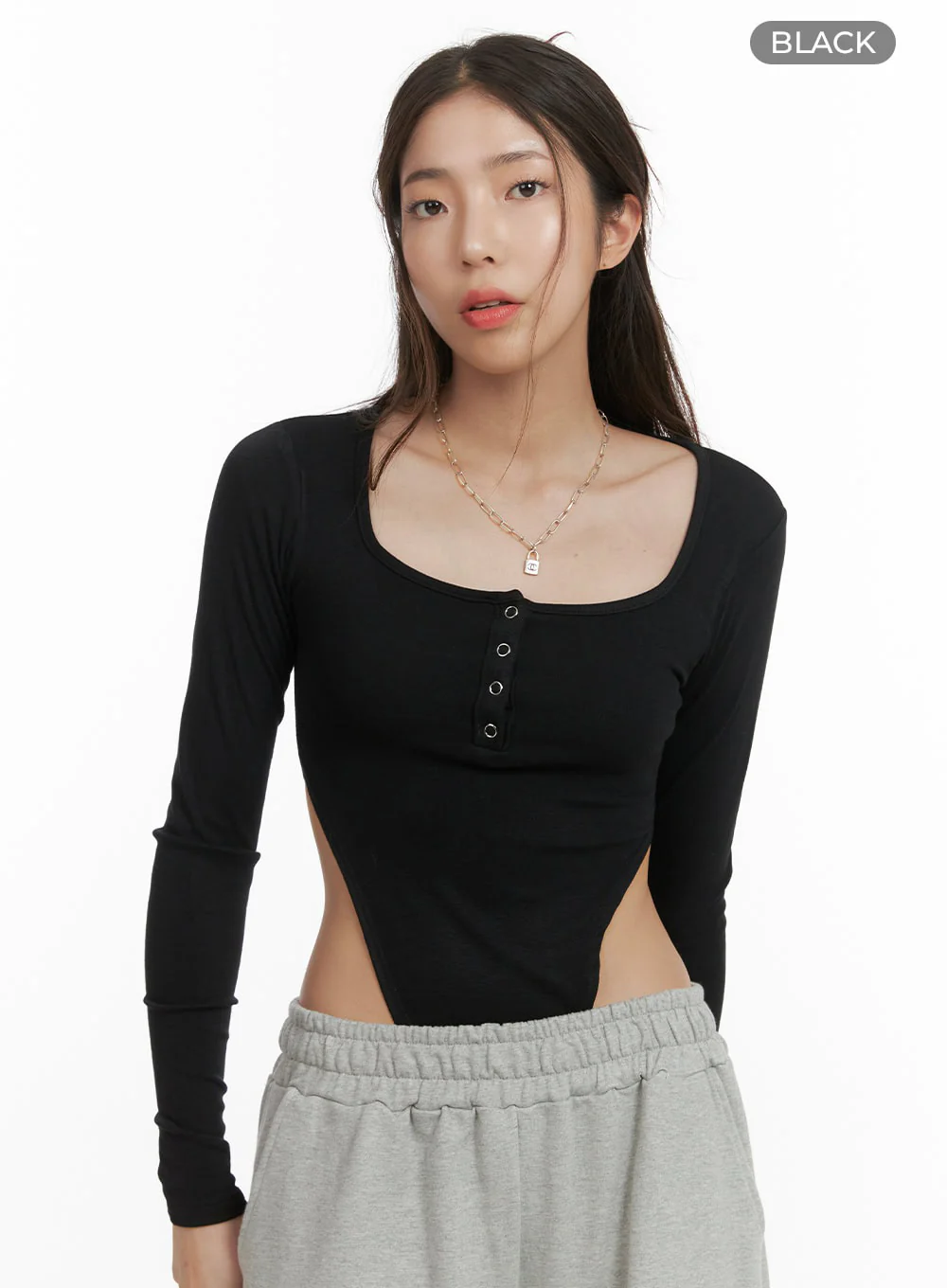 U-Neck Buttoned Long Sleeve Bodysuit CY416 - Image 9