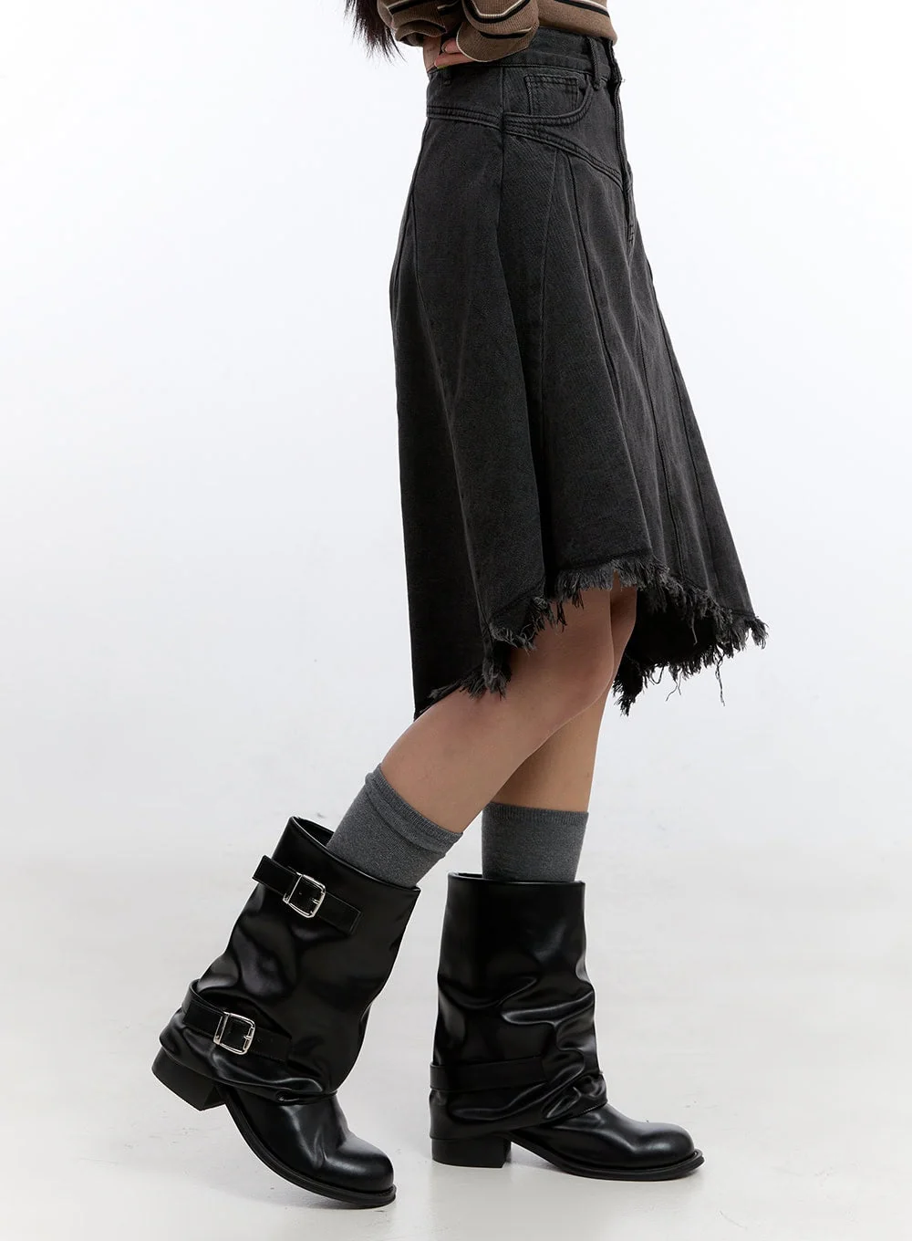 Unbalanced Washed Denim Midi Skirt CN401 - Image 6