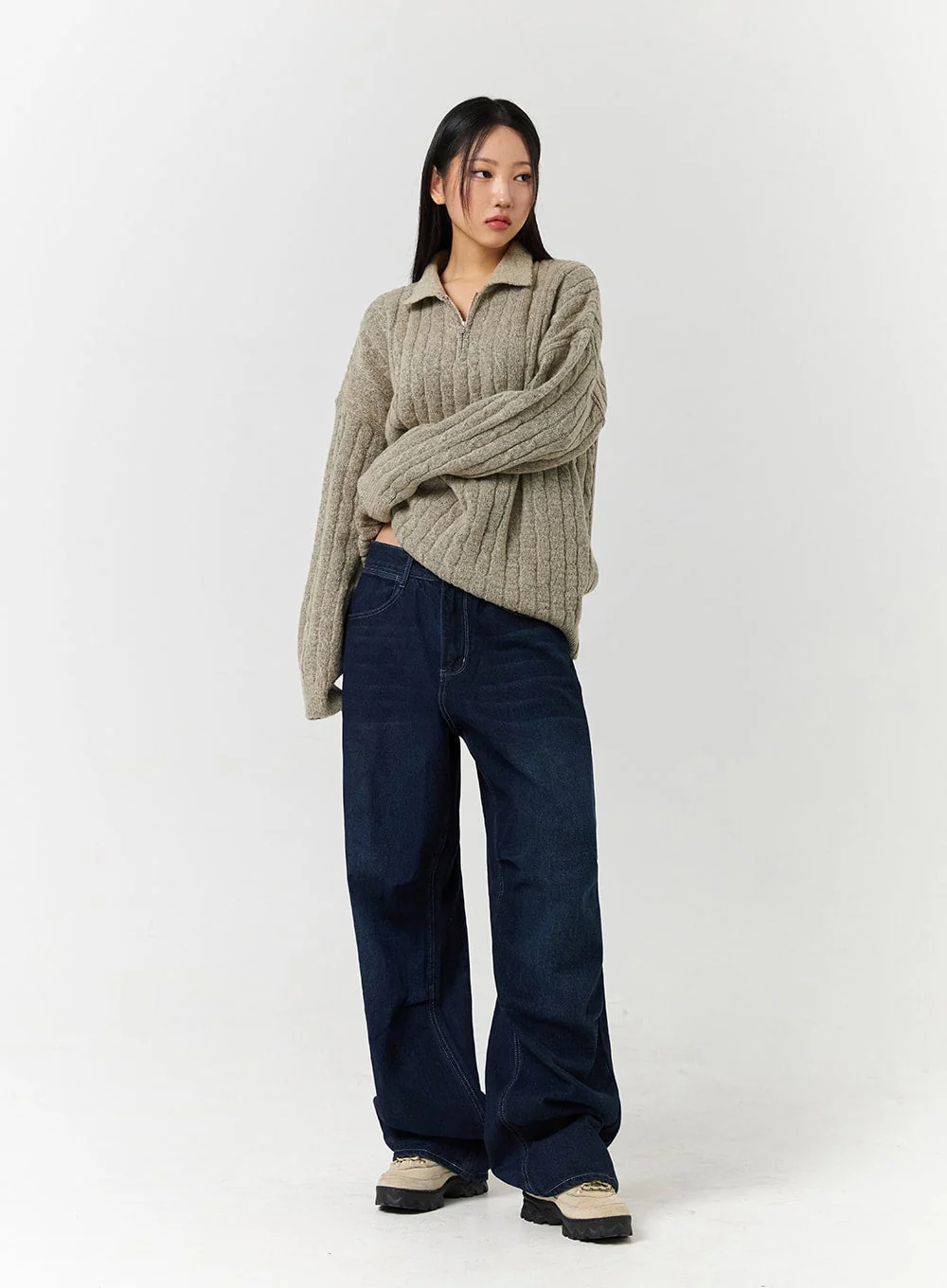 Unisex High Waist Solid Pocket Straight Leg Jeans CD328 - Image 2