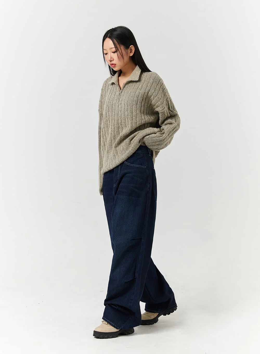 Unisex High Waist Solid Pocket Straight Leg Jeans CD328 - Image 3