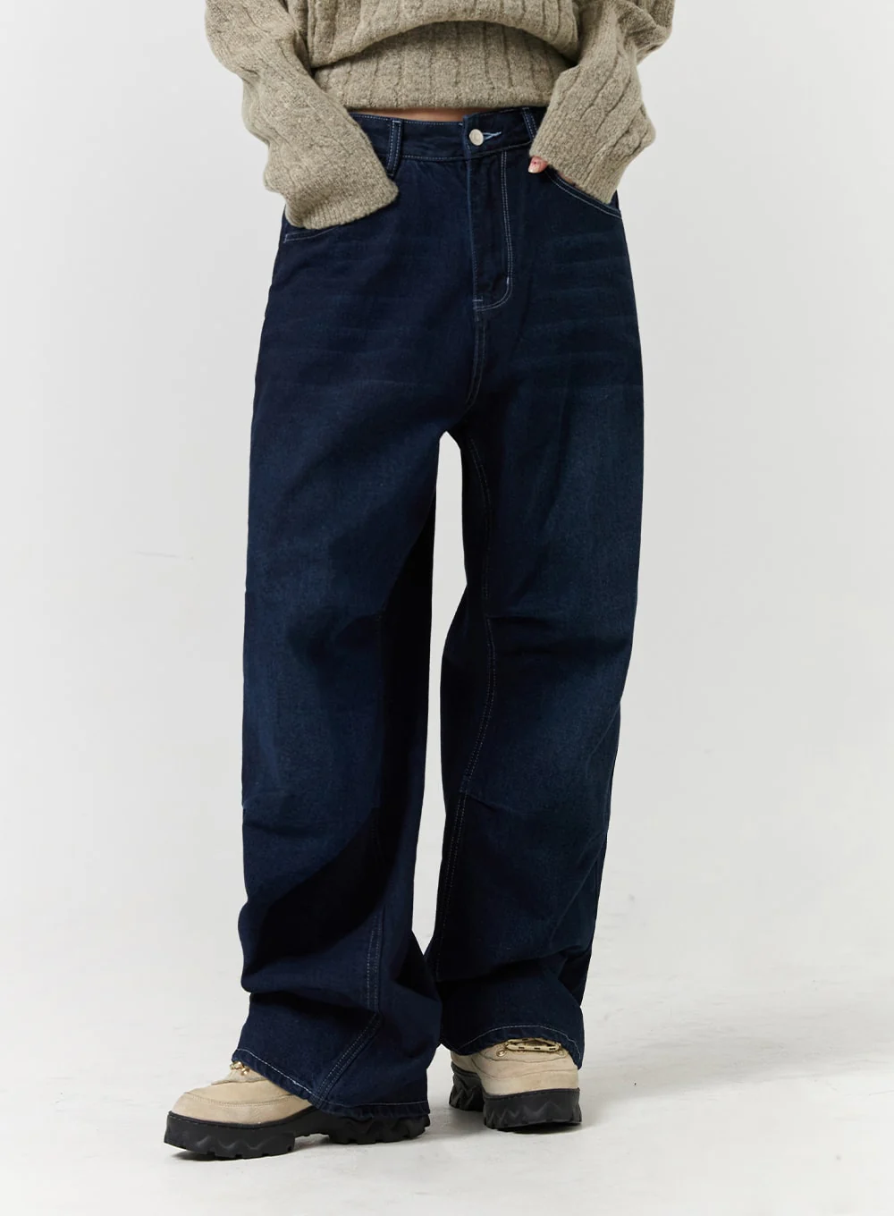Unisex High Waist Solid Pocket Straight Leg Jeans CD328 - Image 4