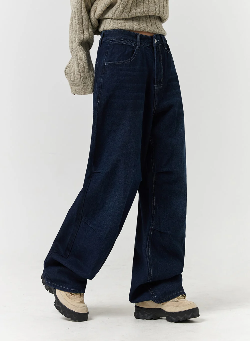 Unisex High Waist Solid Pocket Straight Leg Jeans CD328 - Image 5