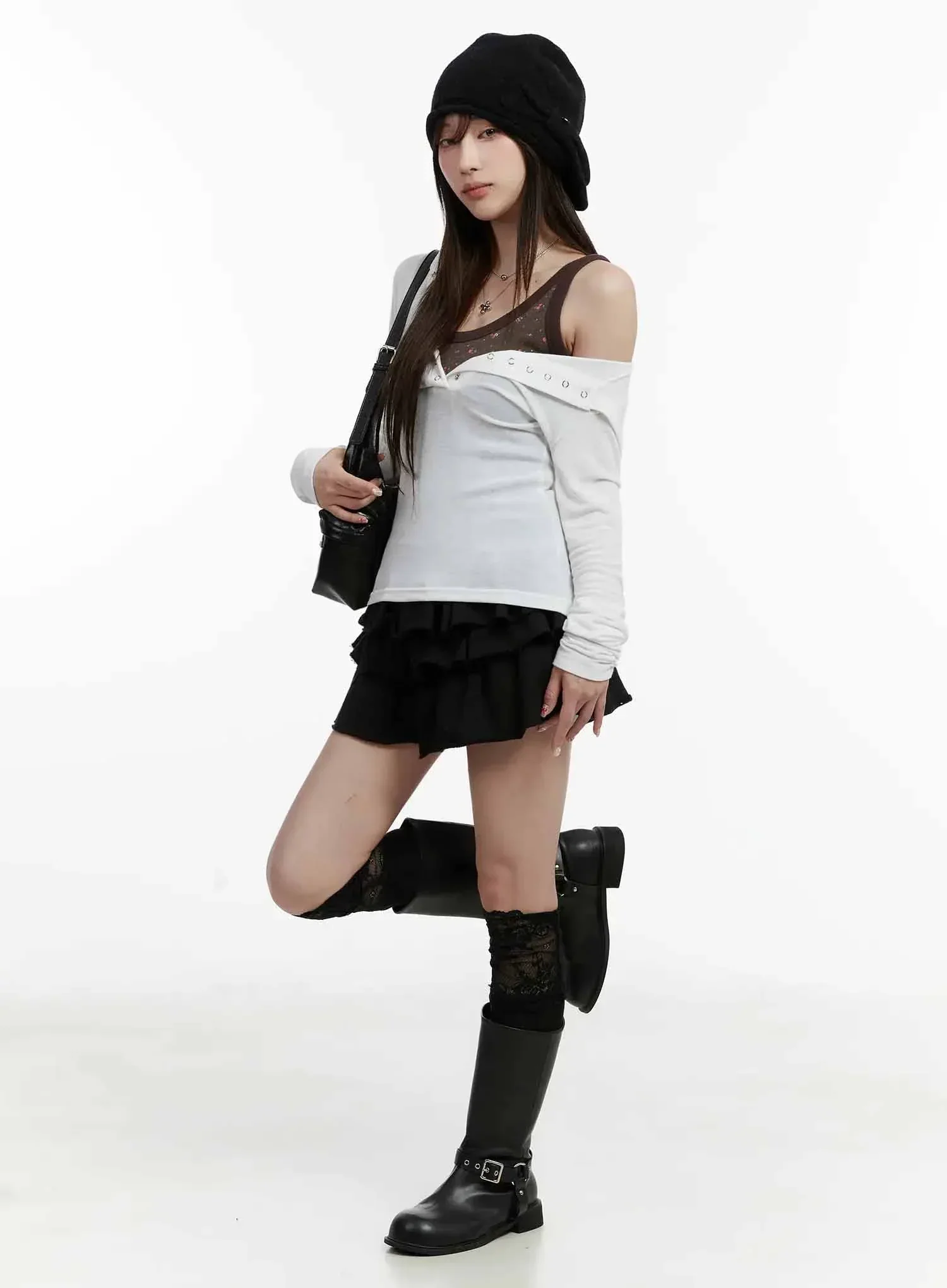 V Neck Button Slim Hooded Top IJ516 - Image 5