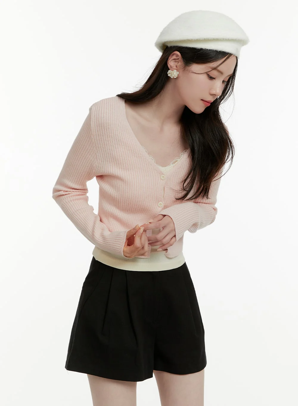 V-Neck Buttoned Crop Cardigan OA405 - Image 3