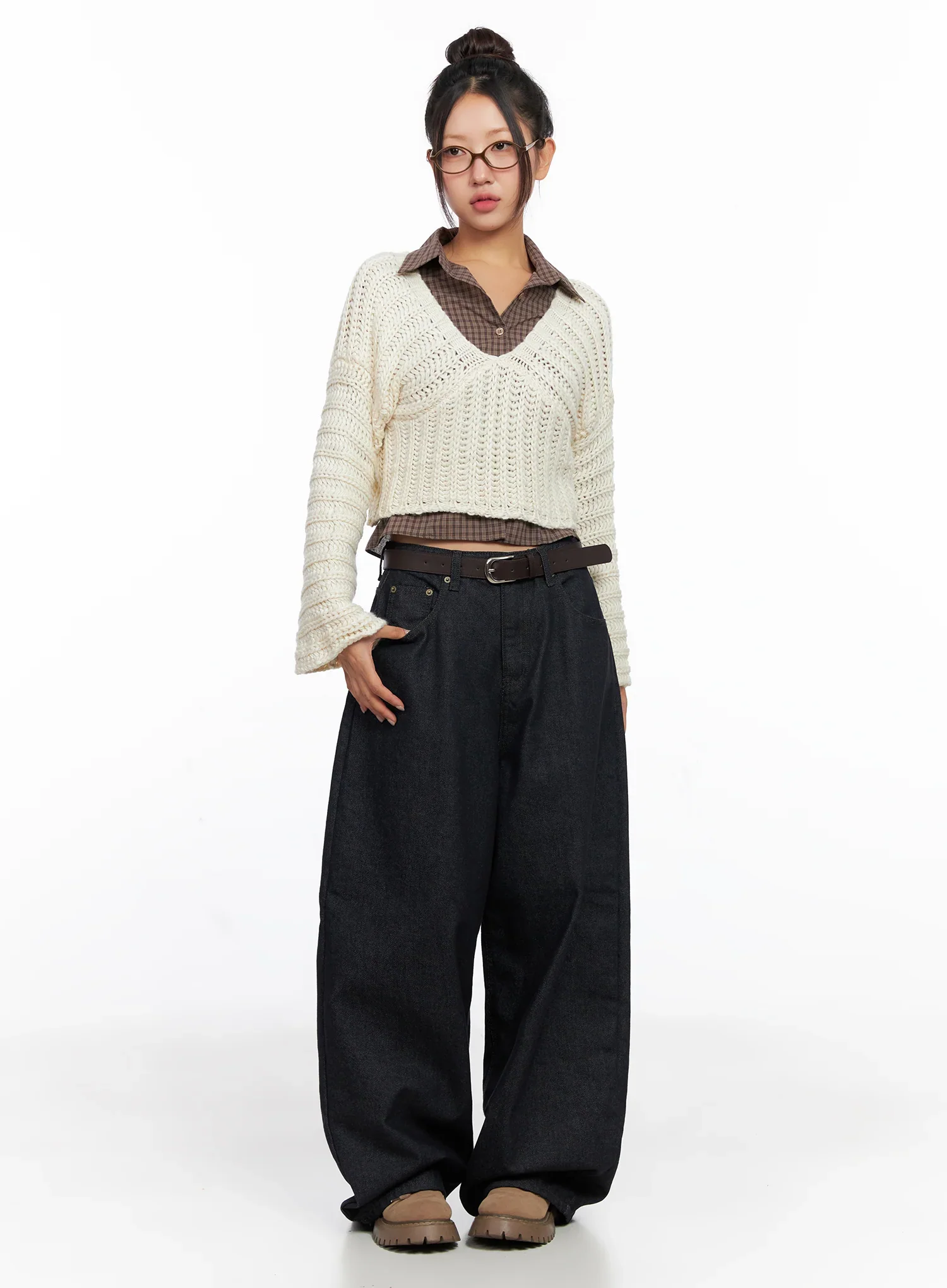 V-Neck Cropped Knit Sweater CO515 - Image 2