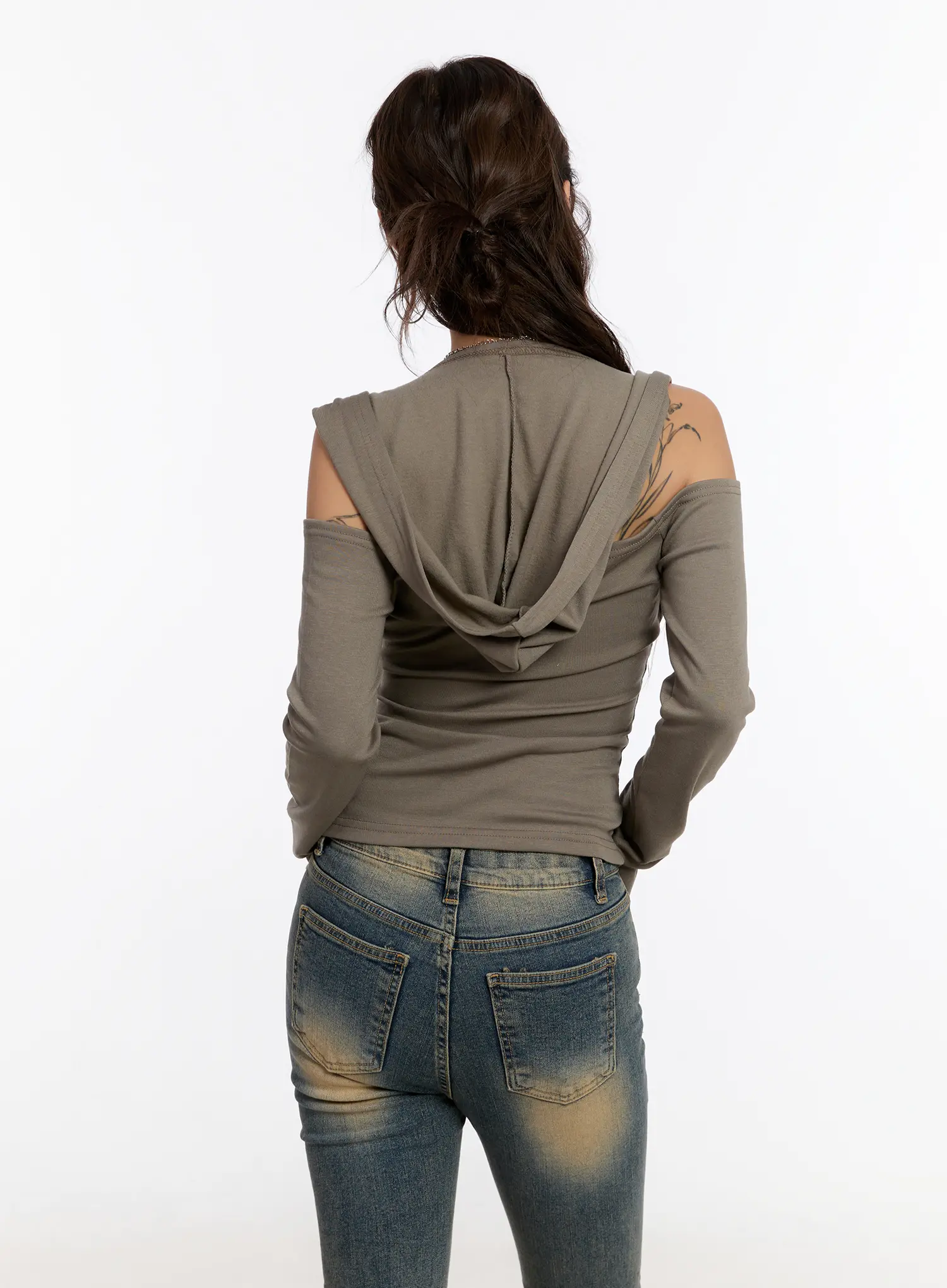 V-Neck Cut-Out Hooded Long Sleeve Top CN527 - Image 12