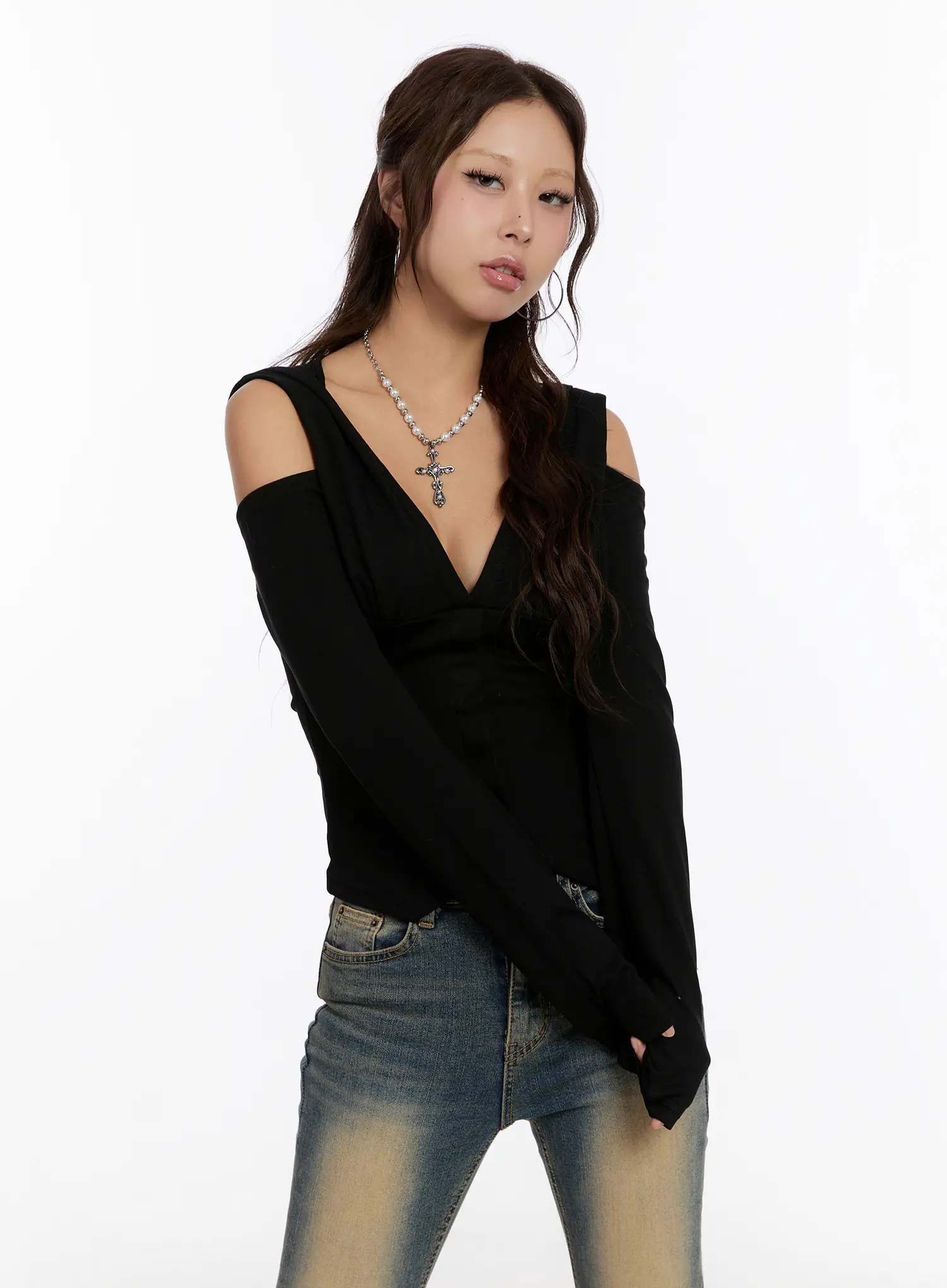 V-Neck Cut-Out Hooded Long Sleeve Top CN527 - Image 19