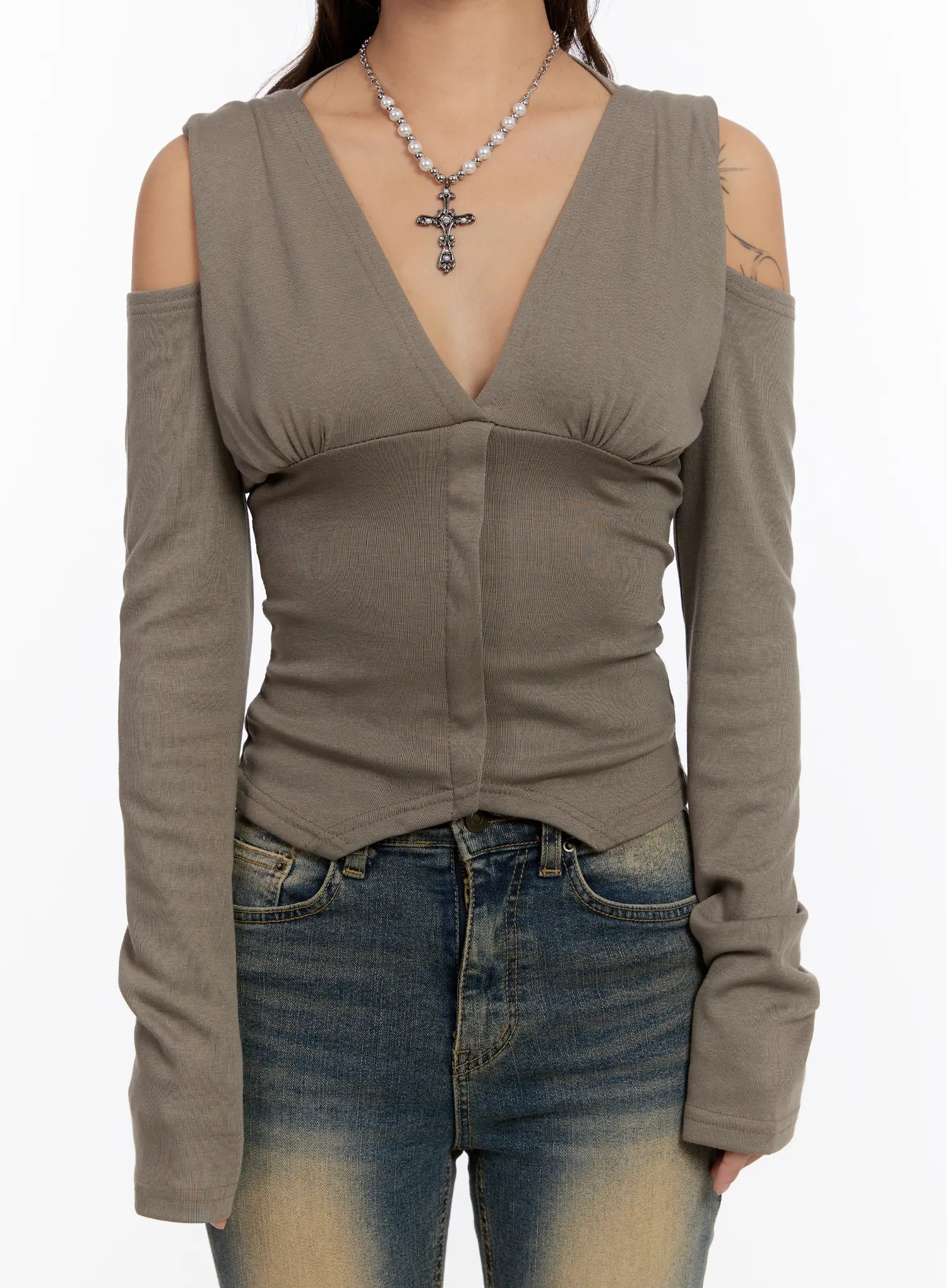 V-Neck Cut-Out Hooded Long Sleeve Top CN527 - Image 20