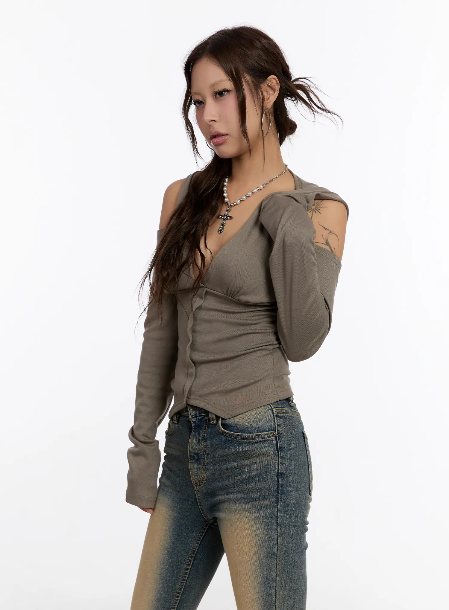 V-Neck Cut-Out Hooded Long Sleeve Top CN527 - Image 22