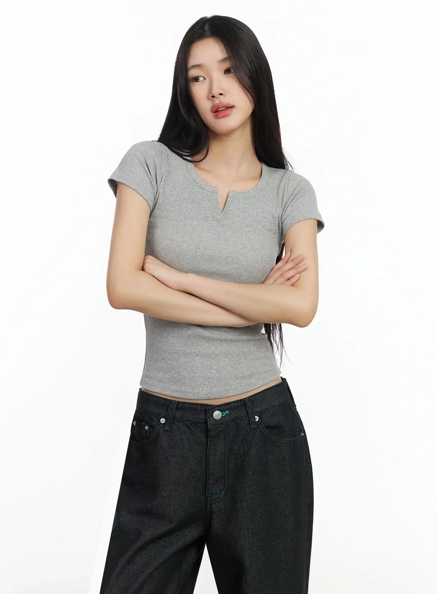 V-Neck Ribbed Short Sleeve Tee IM530 - Image 8