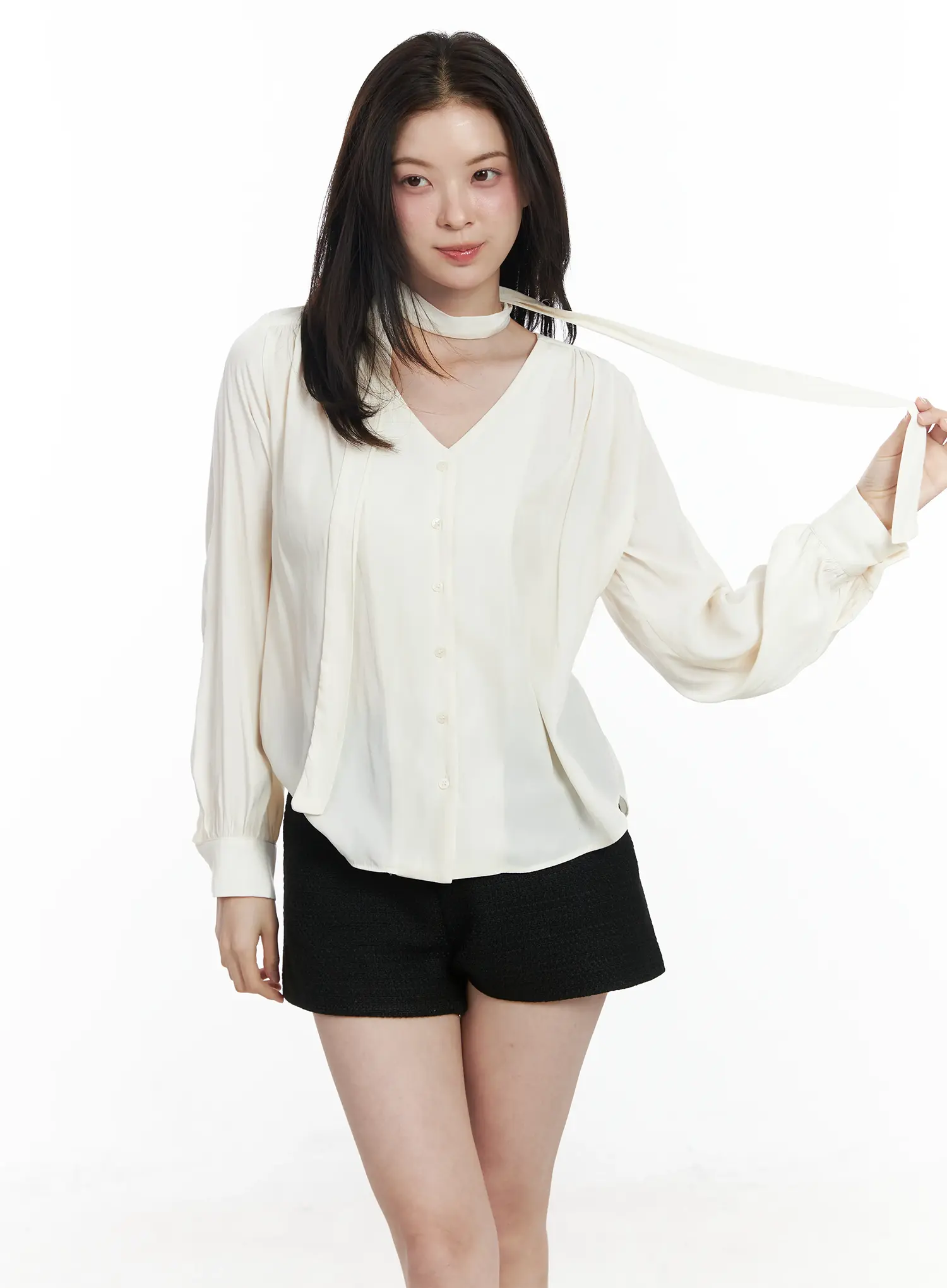 V-Neck Shirred Blouse and Scarf Set IF525 - Image 10