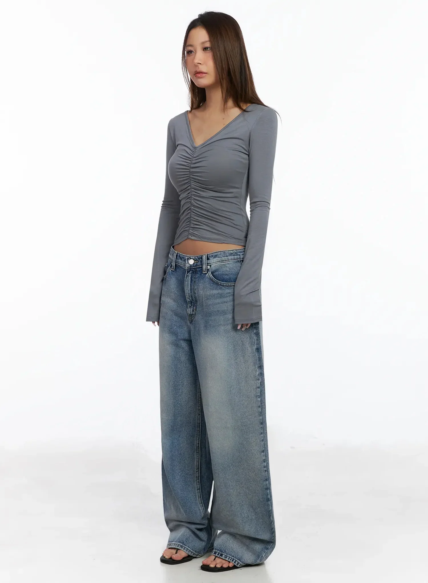 V-Neck Shirred Long Sleeve Top IA527 - Image 11