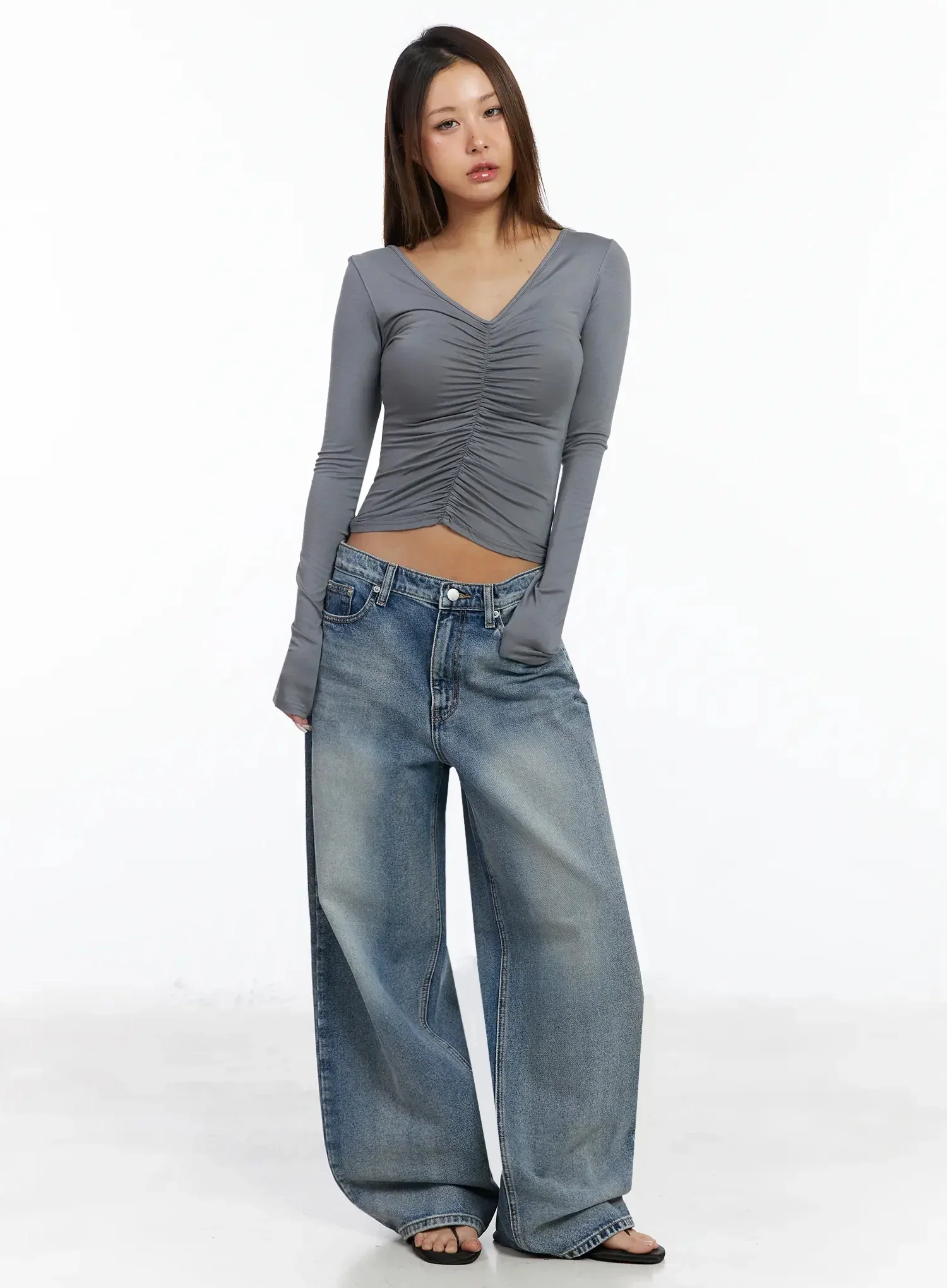 V-Neck Shirred Long Sleeve Top IA527 - Image 6