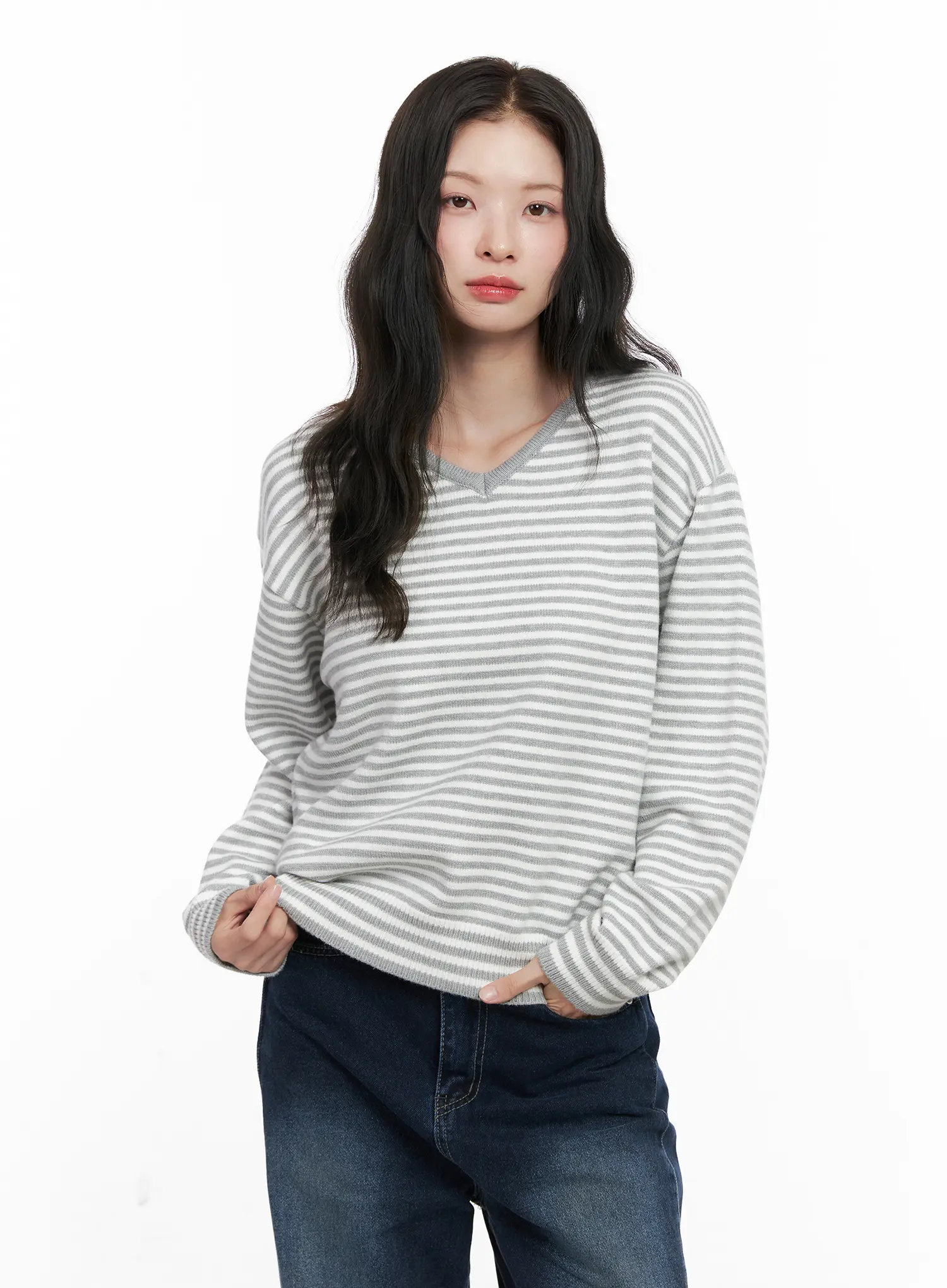 V-Neck Striped Knit Sweater CO531 - Image 2
