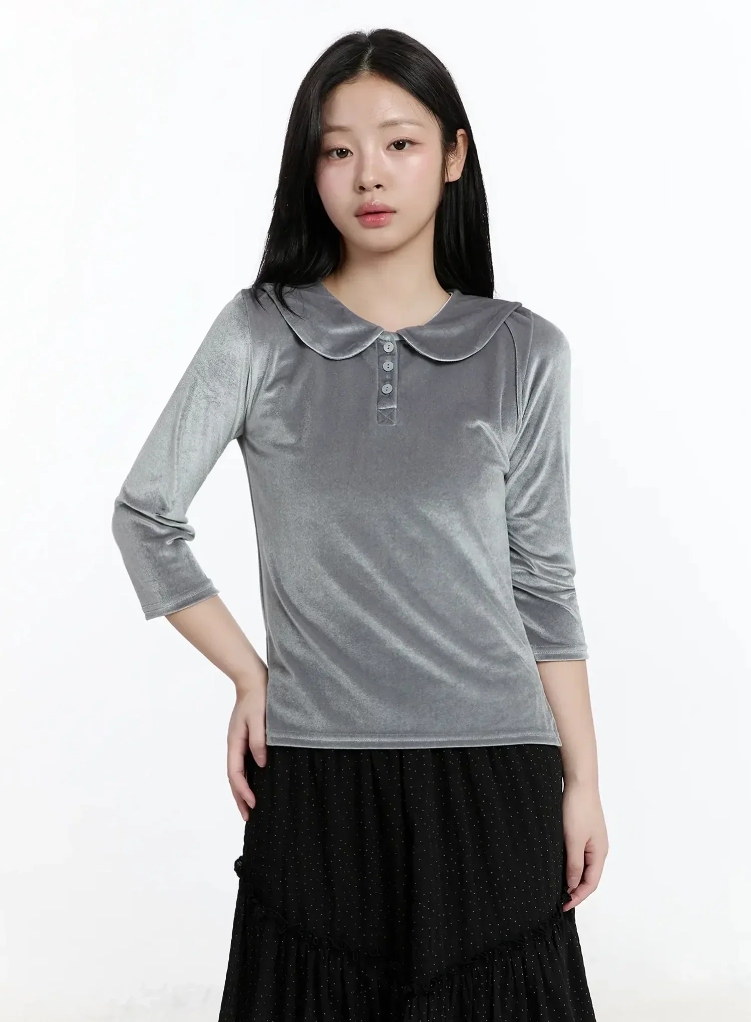 Velvet Collar 3/4 SleeveTop IM513 - Image 2