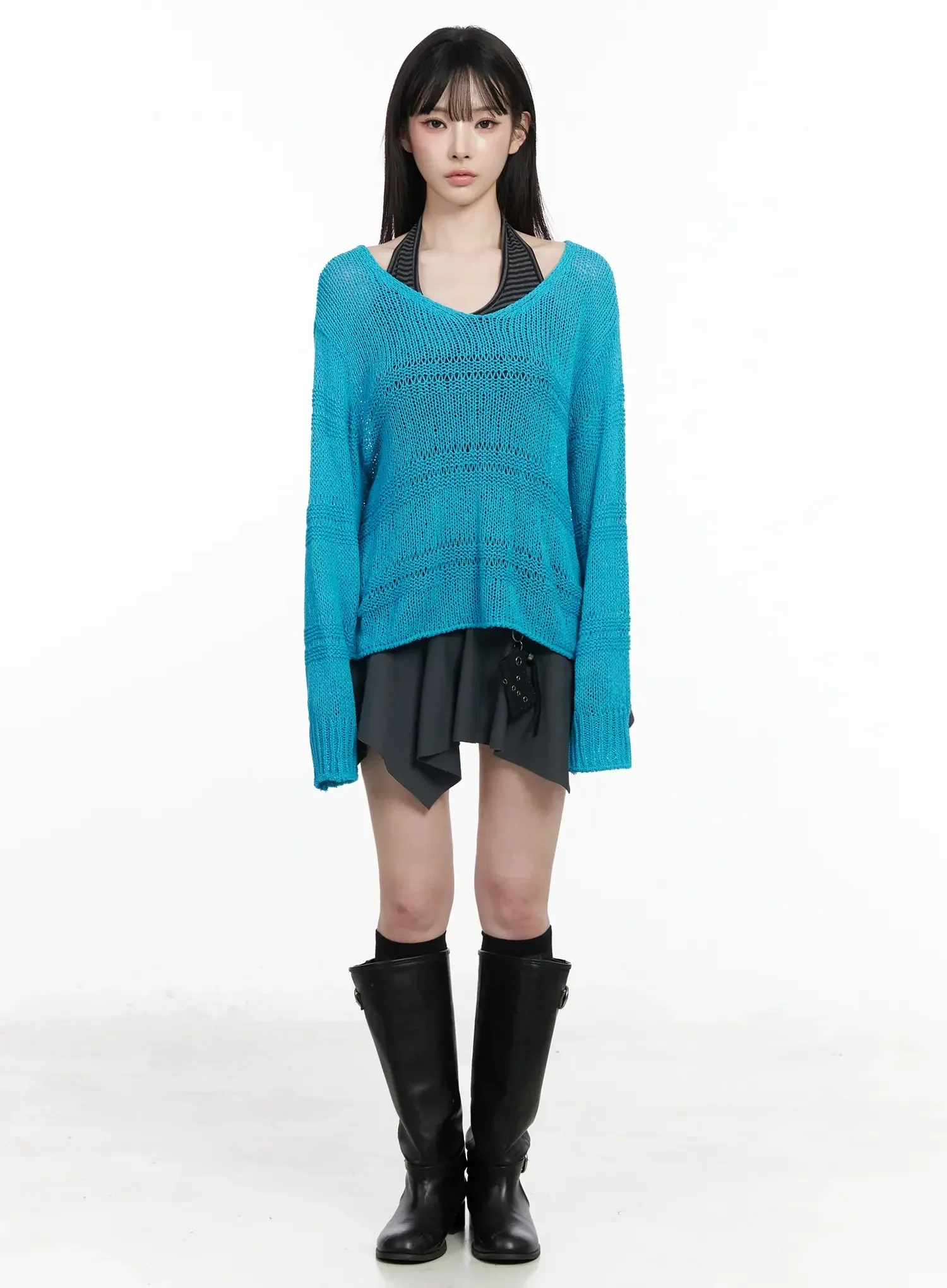 versized V-Neck Knit Sweater IY511 - Image 8