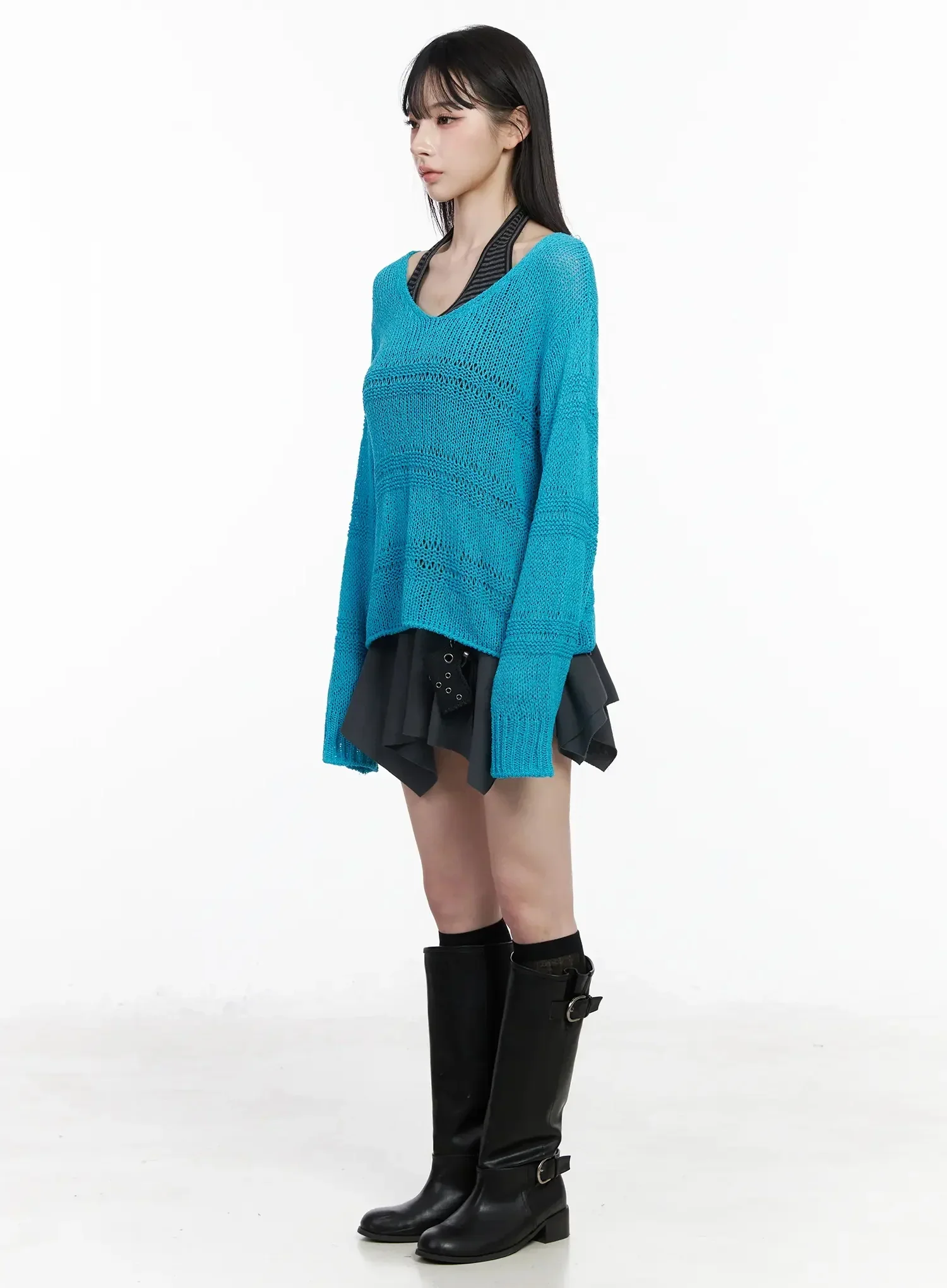 versized V-Neck Knit Sweater IY511 - Image 9