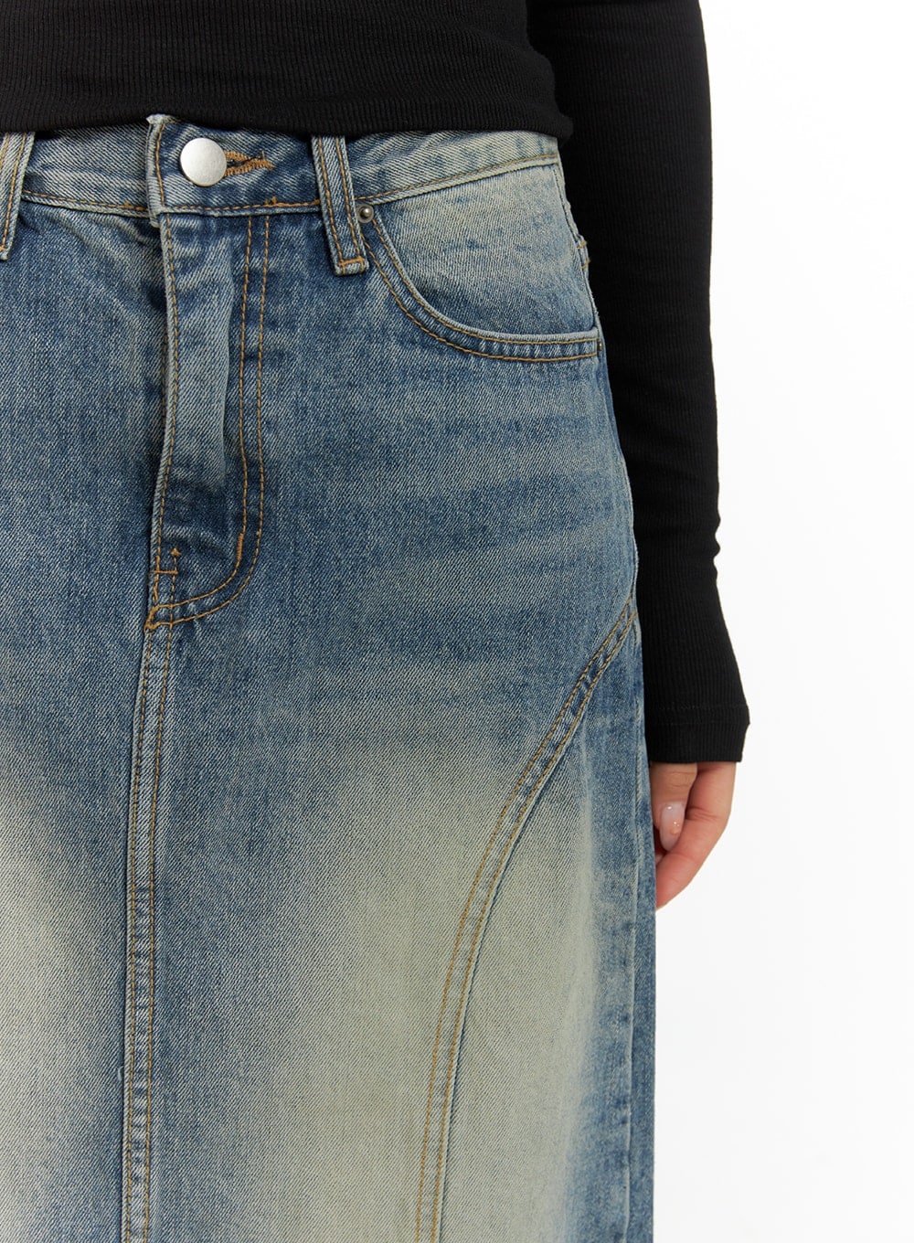 Vintage Washed Denim Maxi Skirt CA403 - Image 3