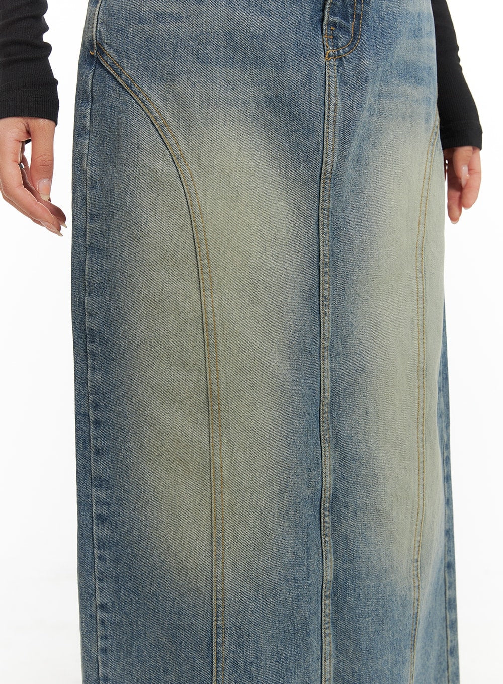 Vintage Washed Denim Maxi Skirt CA403 - Image 4