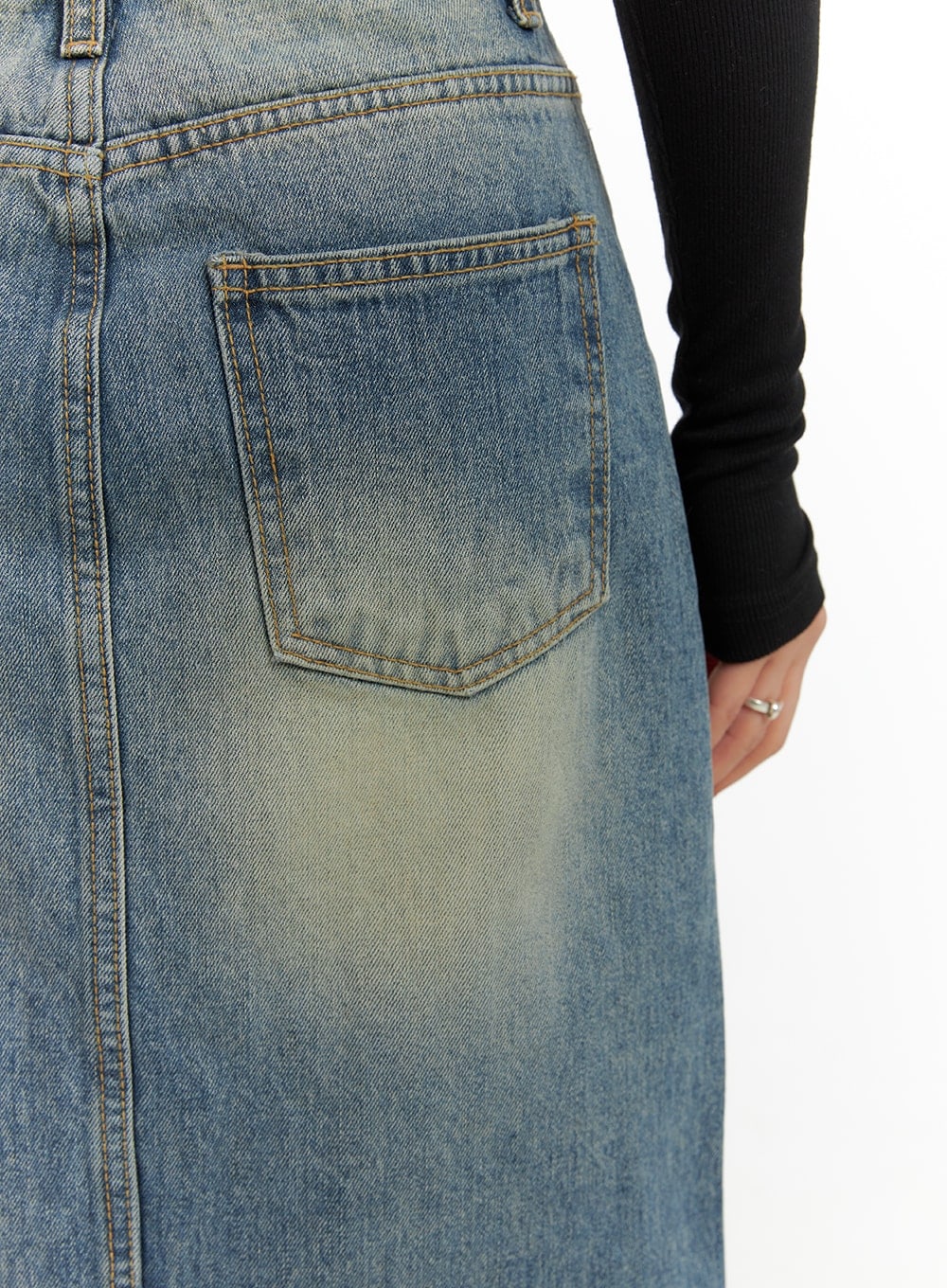 Vintage Washed Denim Maxi Skirt CA403 - Image 5
