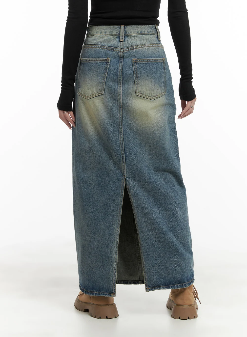 Vintage Washed Denim Maxi Skirt CA403 - Image 7
